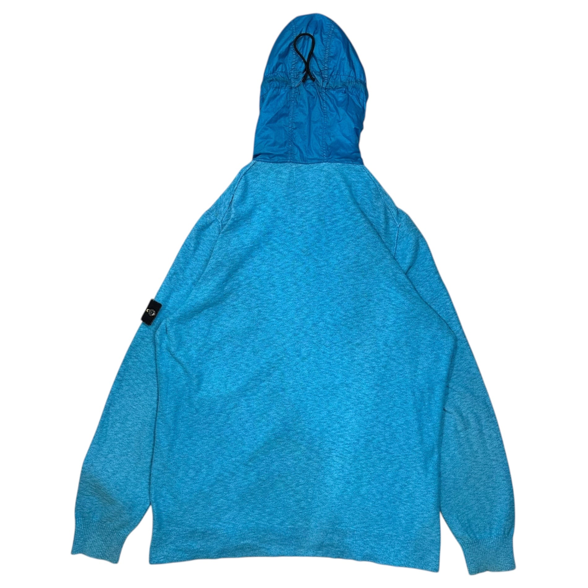 STONE ISLAND(ストーンアイランド) Garment-dyed knit nylon paneled full-zip hoodie ガーメントダイ ニット ナイロン 切替 フルジップ フーディ パーカー XXL ブルー