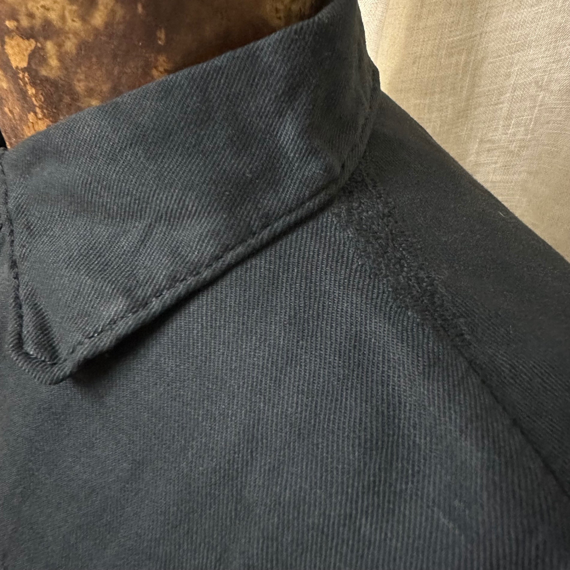 Euro Vintage(ヨーロッパヴィンテージ) Slowly_20's cotton gathered shirt dress/コットンギャザーシャツワンピース 後染め加工リメイク 表記なし(Mサイズ程度) ブラック