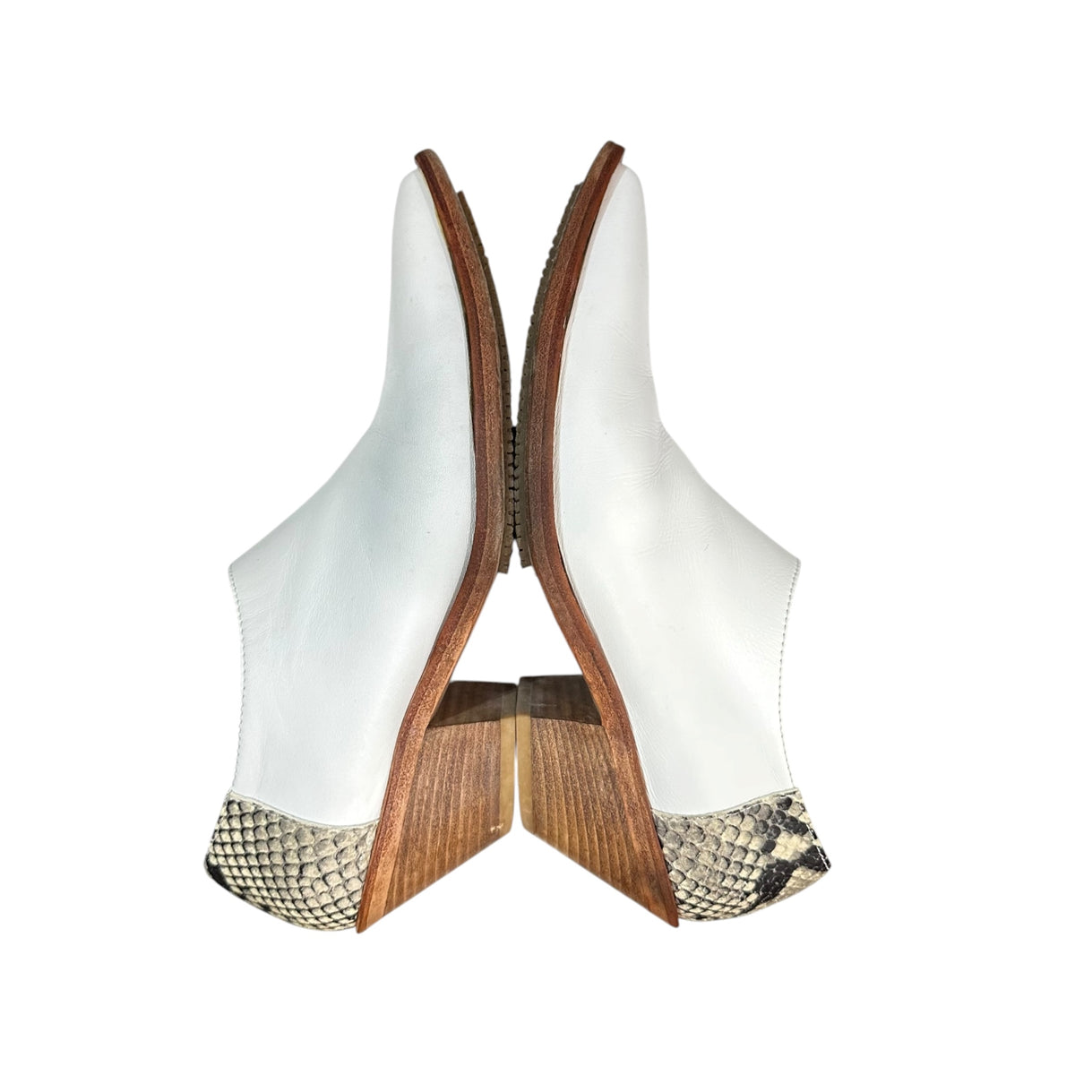 JUNYA WATANABE(ジュンヤワタナベ) Back-Python Paneled Pointed-Toe Leather Shoes バック パイソン 切替 ポインテッド トゥ レザー シューズ S(23.0cm程度) ホワイト