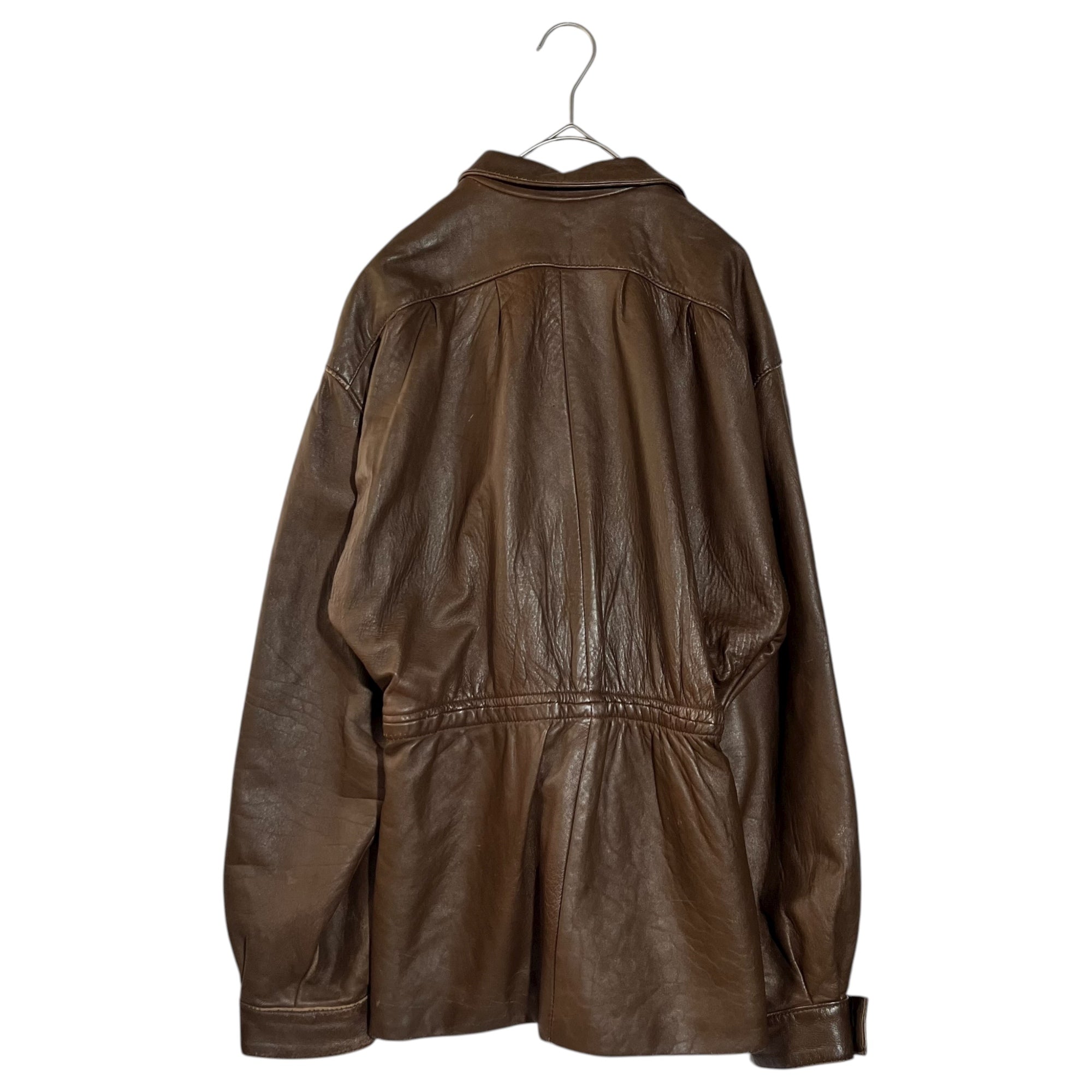 Euro vintage(ヨーロッパヴィンテージ) brown leather front ribbon design jacket フロントリボン付きブラウンレザージャケット 表記無し(M~L程度) ブラウン