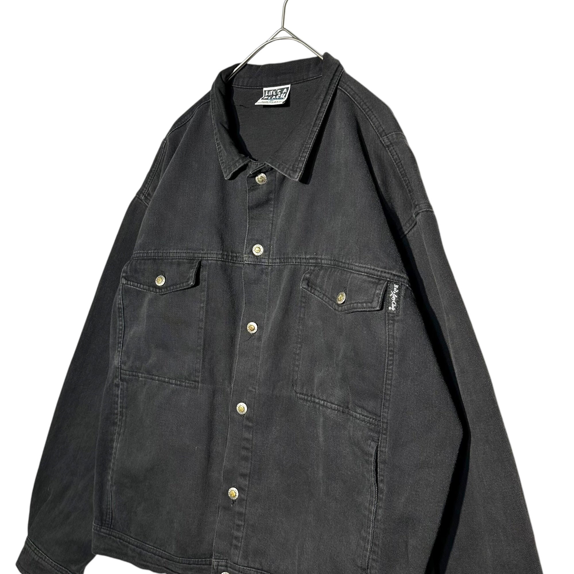 LIFE'S A BEACH(ライフイズアビーチ) 80’s VINTAGE BACK SKULL 2nd TYPE TRACKER JACKET ヴィンテージ バックスカル セカンド トラッカー ジャケット デニム M ブラック 80年代 BAD BOY バッドボーイ