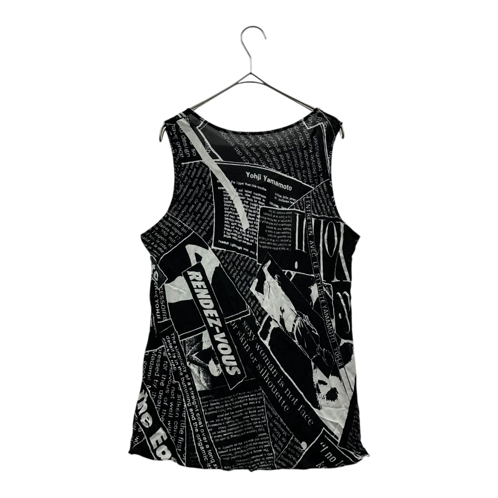 Y's(ワイズ) Newspaper Print Rayon Sleeveless Blouse ニュースペーパー プリント レーヨン ノースリーブ ブラウス YY-B23-225 3 ブラック×ホワイト