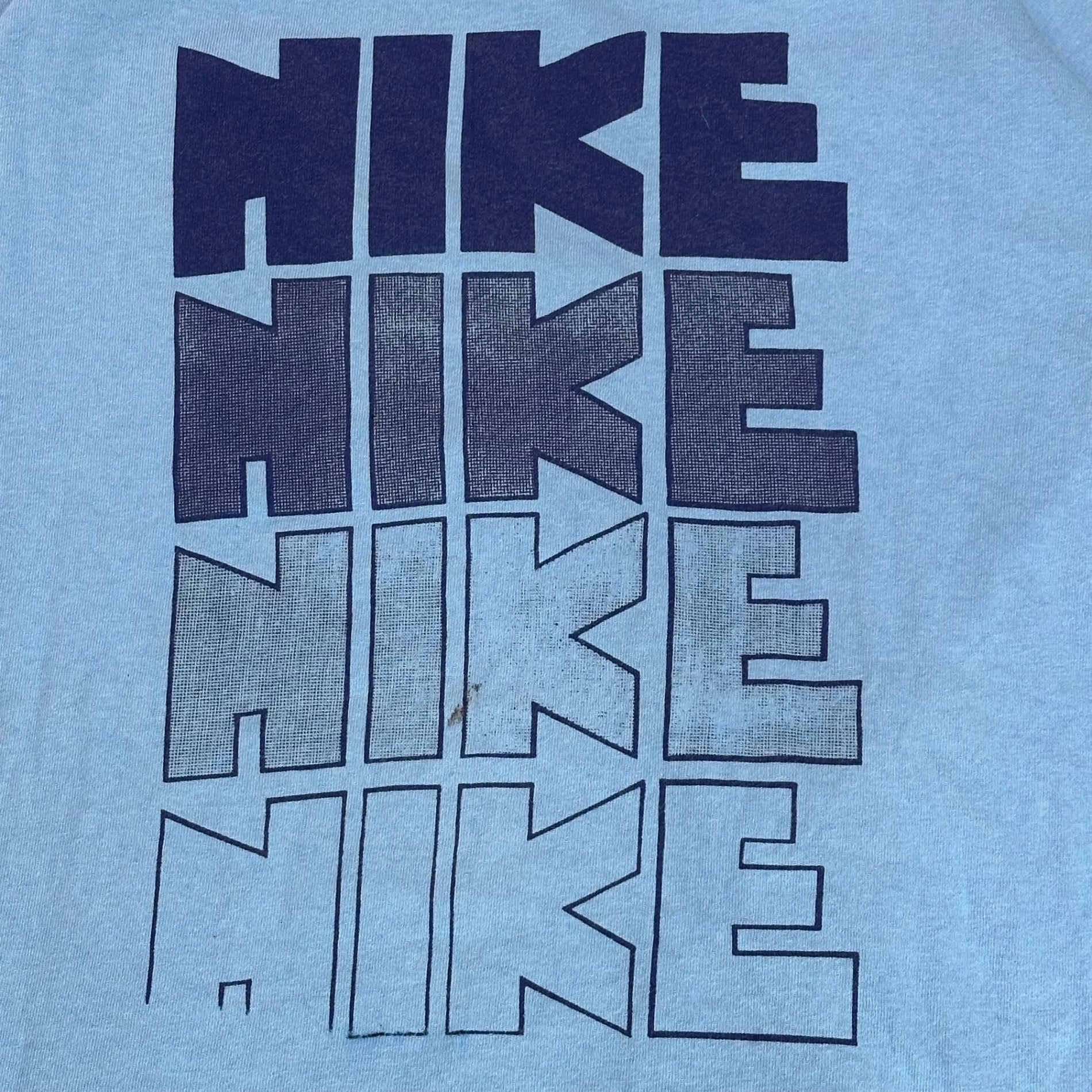 NIKE(ナイキ) 80's 4-row logo print T-shirt 【エラープリント】 ゴツナイキ 4連 ロゴ プリント Tシャツ 表記無(M程度) スカイブルー 80年代 オリジナル ヴィンテージ