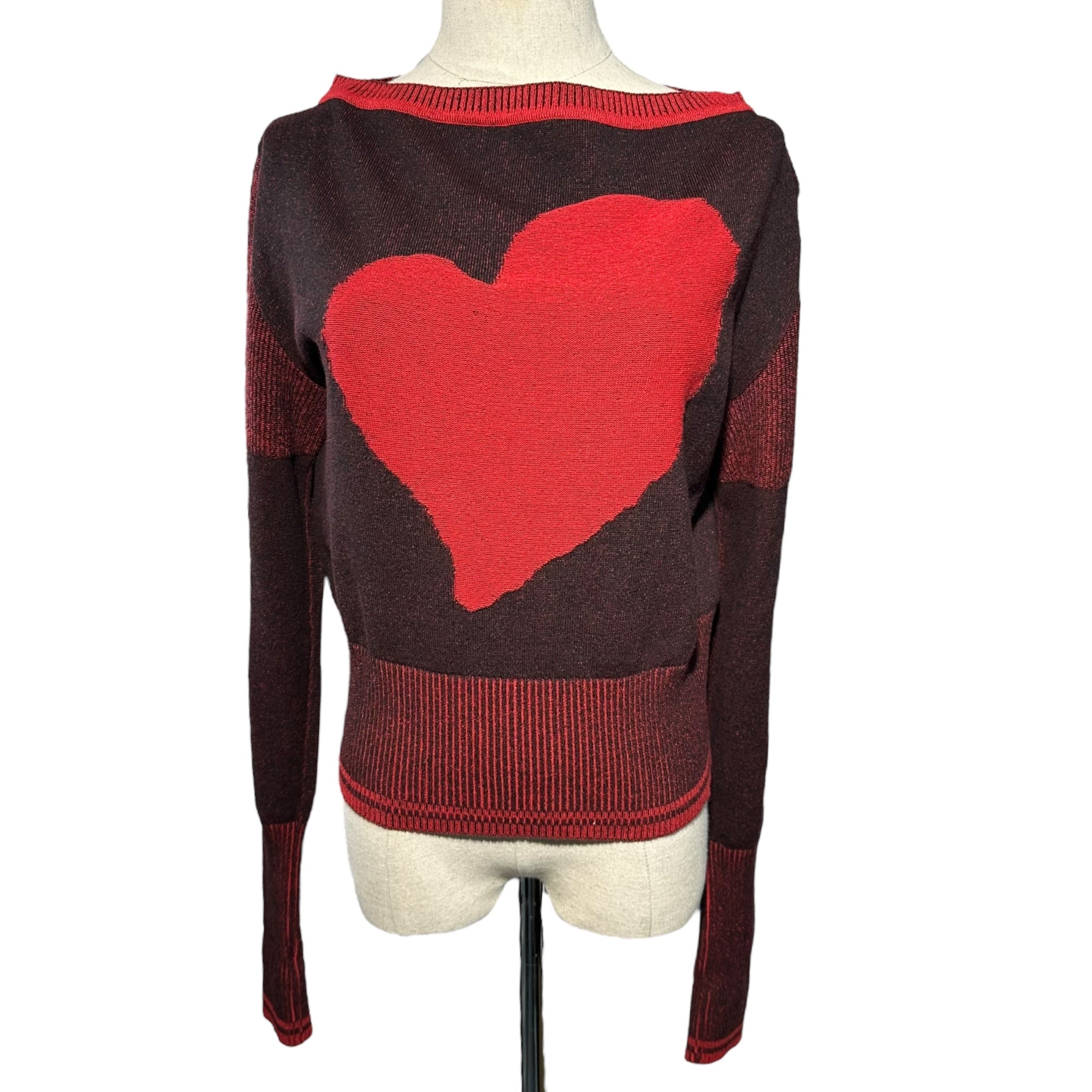 Vivienne Westwood RED LABEL(ヴィヴィアンウエストウッドレッドレーベル) Orb Embroidery Big Heart Rib Knit オーブ 刺繍 ビッグ ハート リブ ニット 17-13-121004 00 レッド ショート丈 ロゴ 長袖