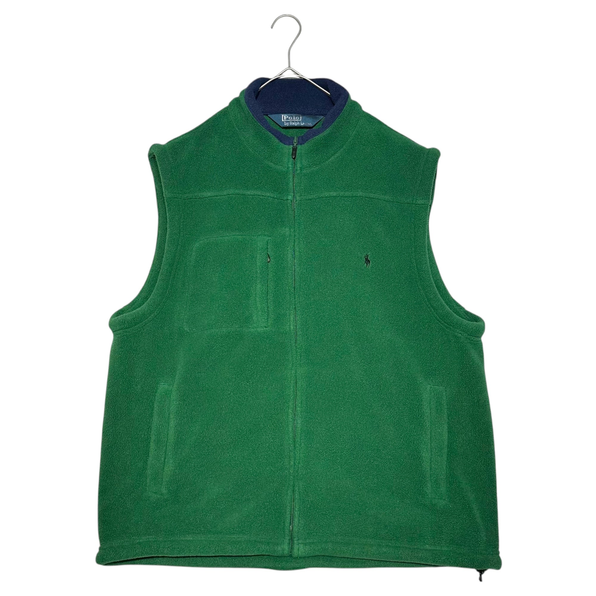 POLO RALPH LAUREN(ポロラルフローレン) 90's zip up fleece vest ジップアップ フリース ベスト XL グリーン×ネイビー ヴィンテージ 古着