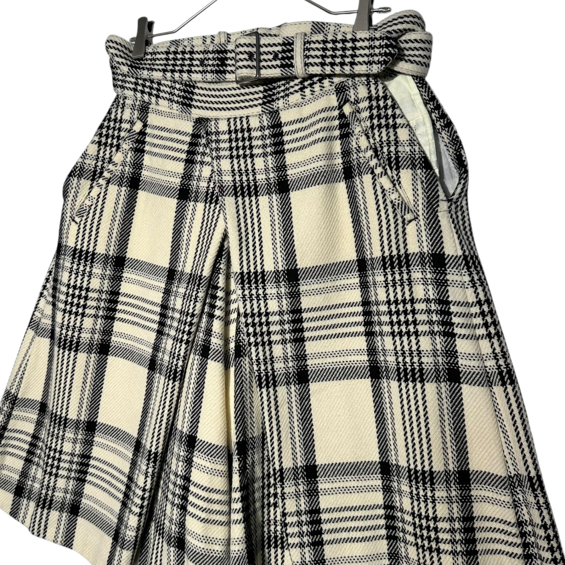 COMME des GARCONS HOMME PLUS(コムデギャルソンオムプリュス) 21AW Belted plaid wool wide shorts ベルテッド チェック柄 ウール ワイド ショーツ ハーフパンツ PH-P014 M オフホワイト×ブラック AD2021 DARKROOM期