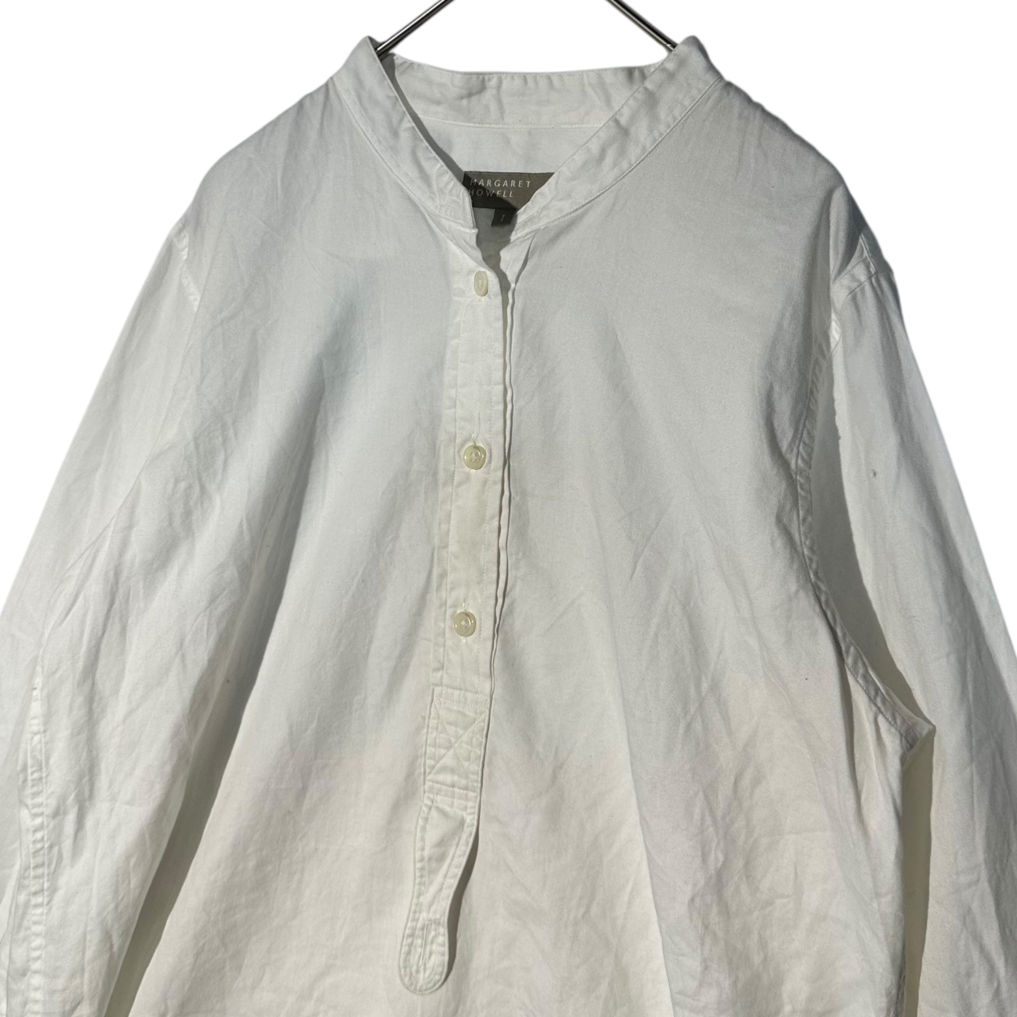 MARGARET HOWELL(マーガレットハウエル) Band collar pullover long sleeve shirt バンドカラー プルオーバー 長袖 シャツ 578-0253616 1(S程度) ホワイト