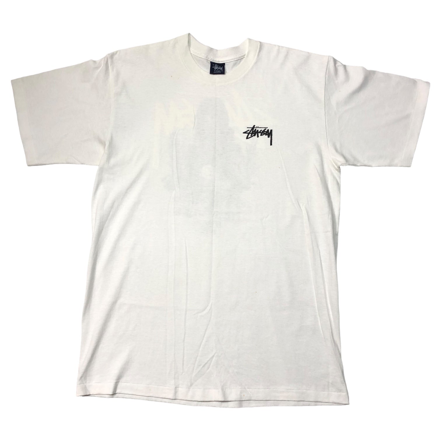 STUSSY(ステューシー) 90's HERCVLES ヘラクレス バックプリント Tシャツ 紺タグ SIZE L ホワイト×ブラック×ゴールド 90年代 OLD STUSSY