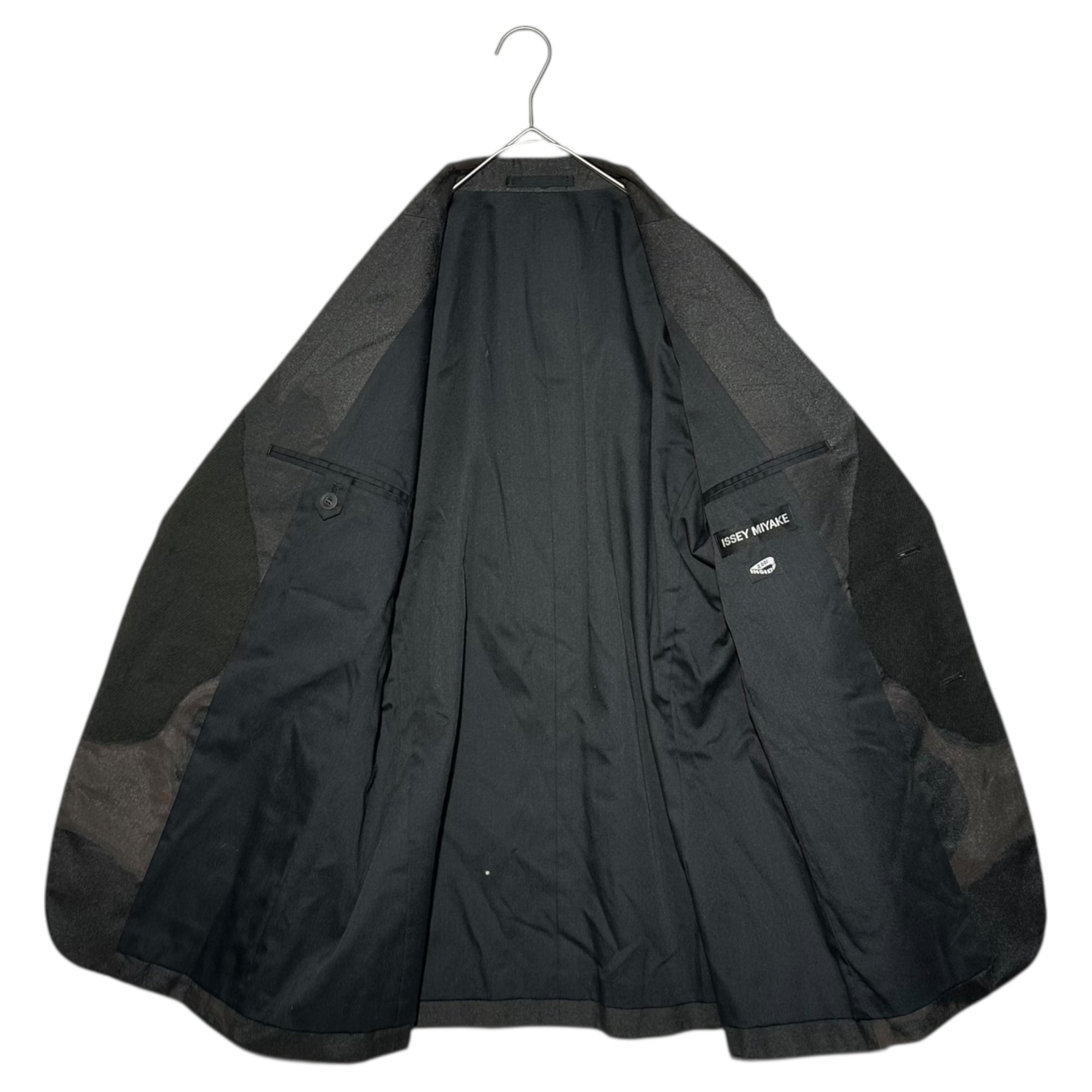 ISSEY MIYAKE(イッセイミヤケ) A-POC Geometric Pattern Mixed-Material Panel Jacket エーポック 幾何学模様 異素材 切替 ジャケット ME03FD147 2(M程度) ブラック×ブラウン ウィメンズライン メンズサイズ