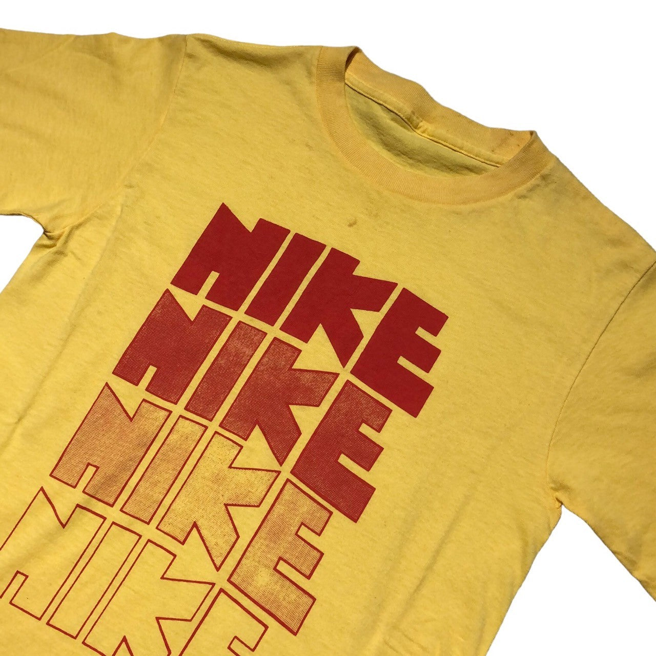 NIKE(ナイキ) 80's 4-tier logo print T-shirt ゴツ ナイキ 4段 プリント Tシャツ 表記無し(M程度) イエロー×レッド 80年代 オリジナル ヴィンテージ