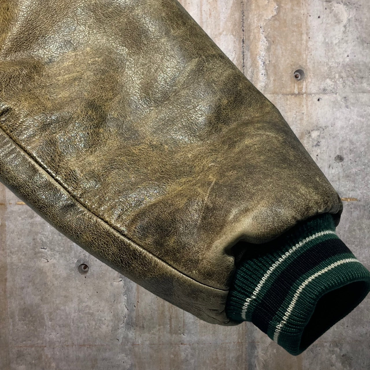 O'NEIL(オニール) 90's レザー切替オーバーサイズスタジャン L グリーン