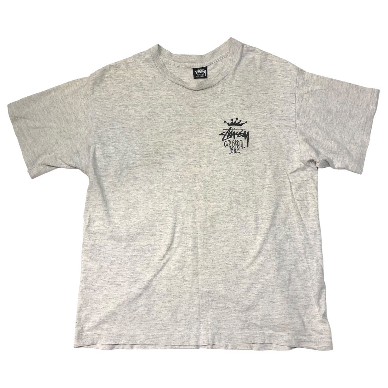 STUSSY(ステューシー) 90’s OLD SKOOL 1992 crown オールドスクール 王冠 Tシャツ 黒タグ SIZE L ライトグレー×ブラック 90年代 OLD STUSSY ショーンフォント