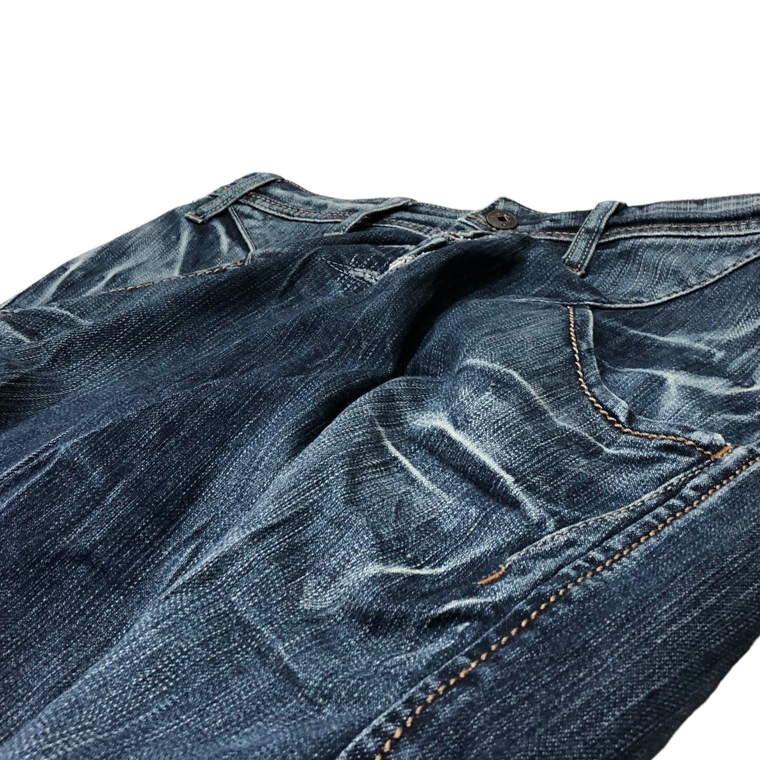 MARITHE FRANCOIS GIRBAUD(マリテフランソワジルボー) 00's Logo 3D denim pants ロゴ 立体裁断 デニム パンツ M5-1146 L インディゴ Y2K ギミック