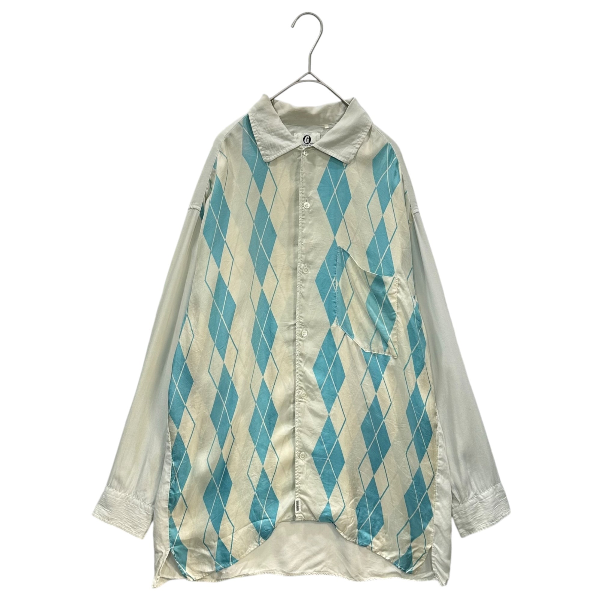 GOODENOUGH(グッドイナフ) 1991's Silk Argyle Oversized Shirt シルク アーガイル ビッグ シャツ 表記消(XL程度) ホワイト×ライトブルー 90年代 90's ダイア パジャマ ヴィンテージ アーカイブ