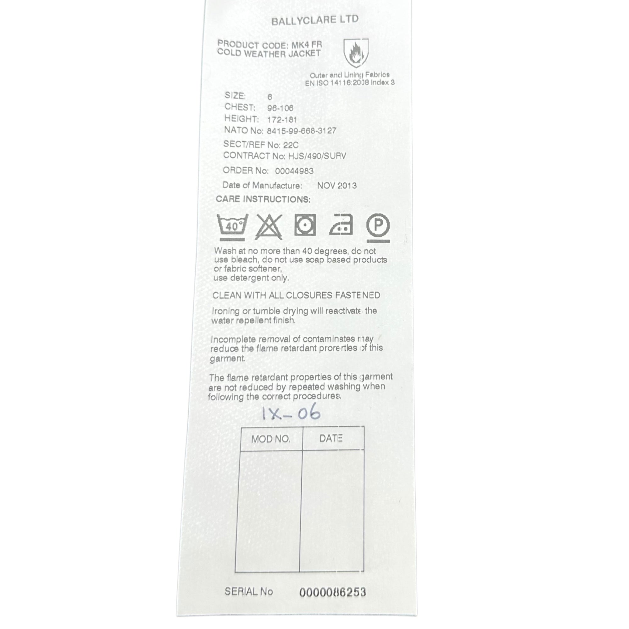 British Army(イギリス軍) MK-4 FR COLD WEATHER JACKET GORE-TEX フライト ミリタリー ジャケット 8415-99-668-3127 6 グリーン RAF Royal Air Force 2013年製造 BALLYCLARE