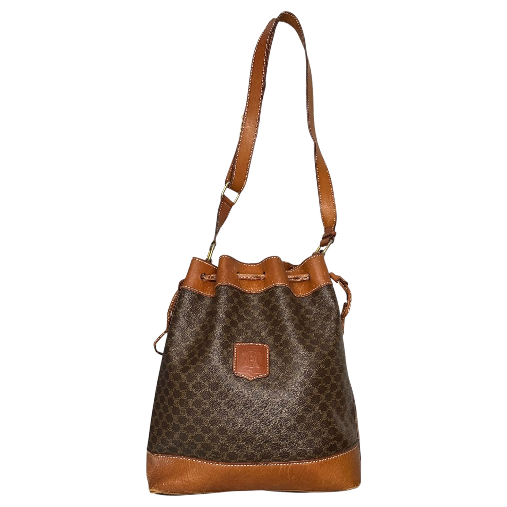 CELINE(セリーヌ) Macadam Drawstring Shoulder Bag マカダム柄 巾着 ショルダー バッグ ブラウン OLD ヴィンテージ