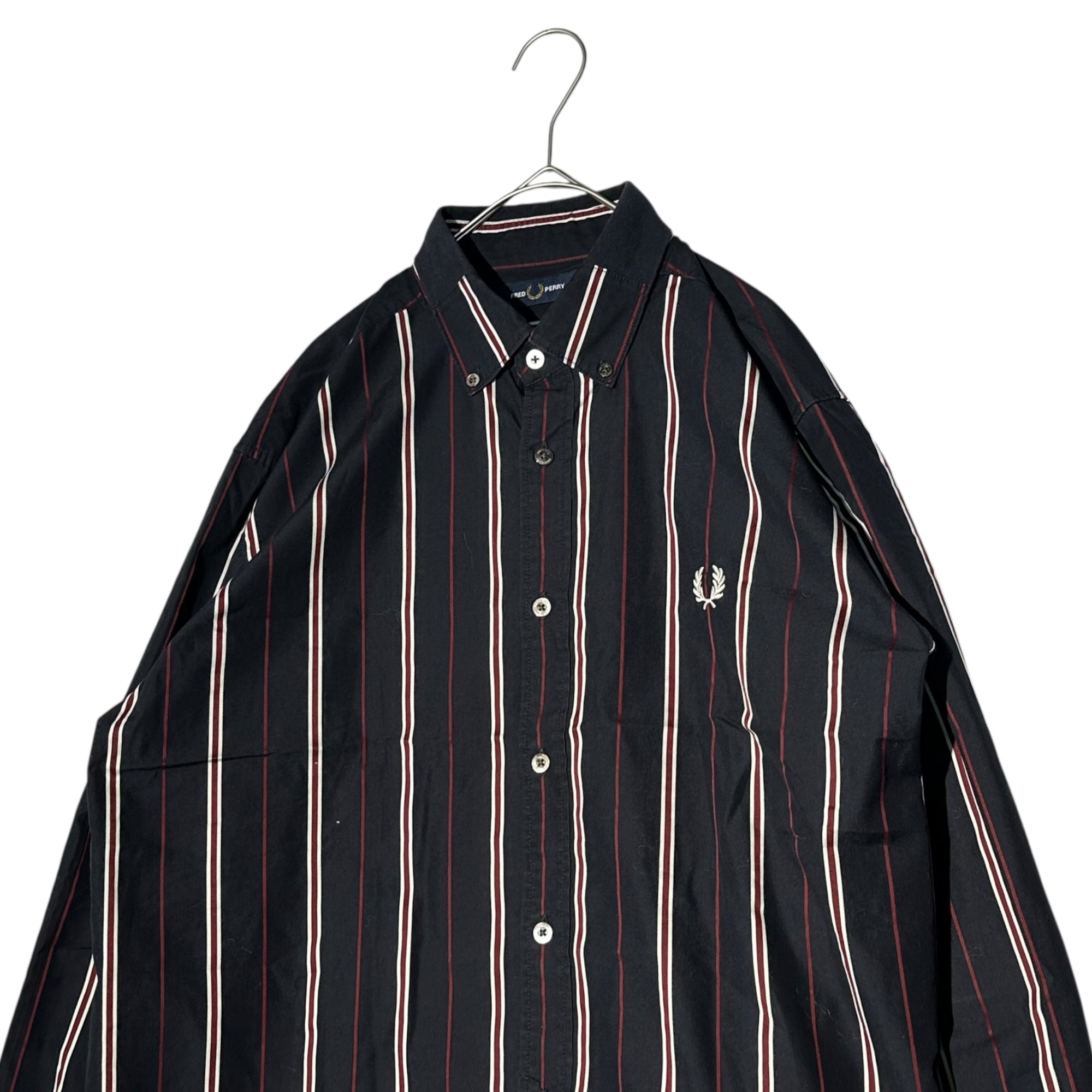 FRED PERRY(フレッドペリー) Cotton L /S Striped Shirt コットン 長袖 ストライプ シャツ F4544 M ネイビー×ワインレッド