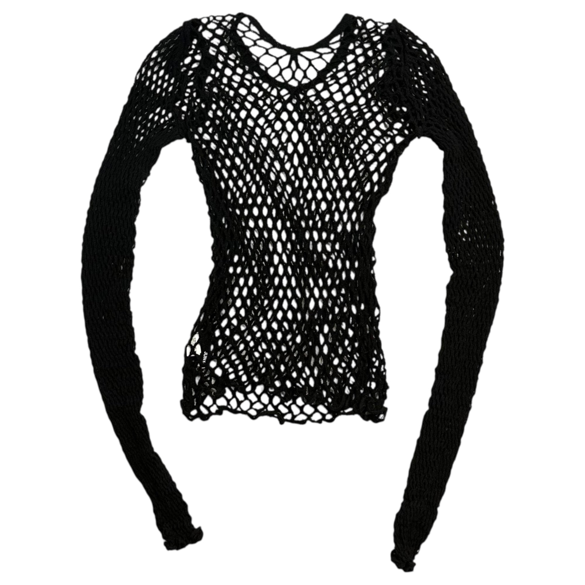 COMME des GARCONS JUNYA WATANABE(コムデギャルソンジュンヤワタナベ) Wool Nylon Mesh Knit Top ウール ナイロン メッシュ カットソー JT-T027 FREE ブラック