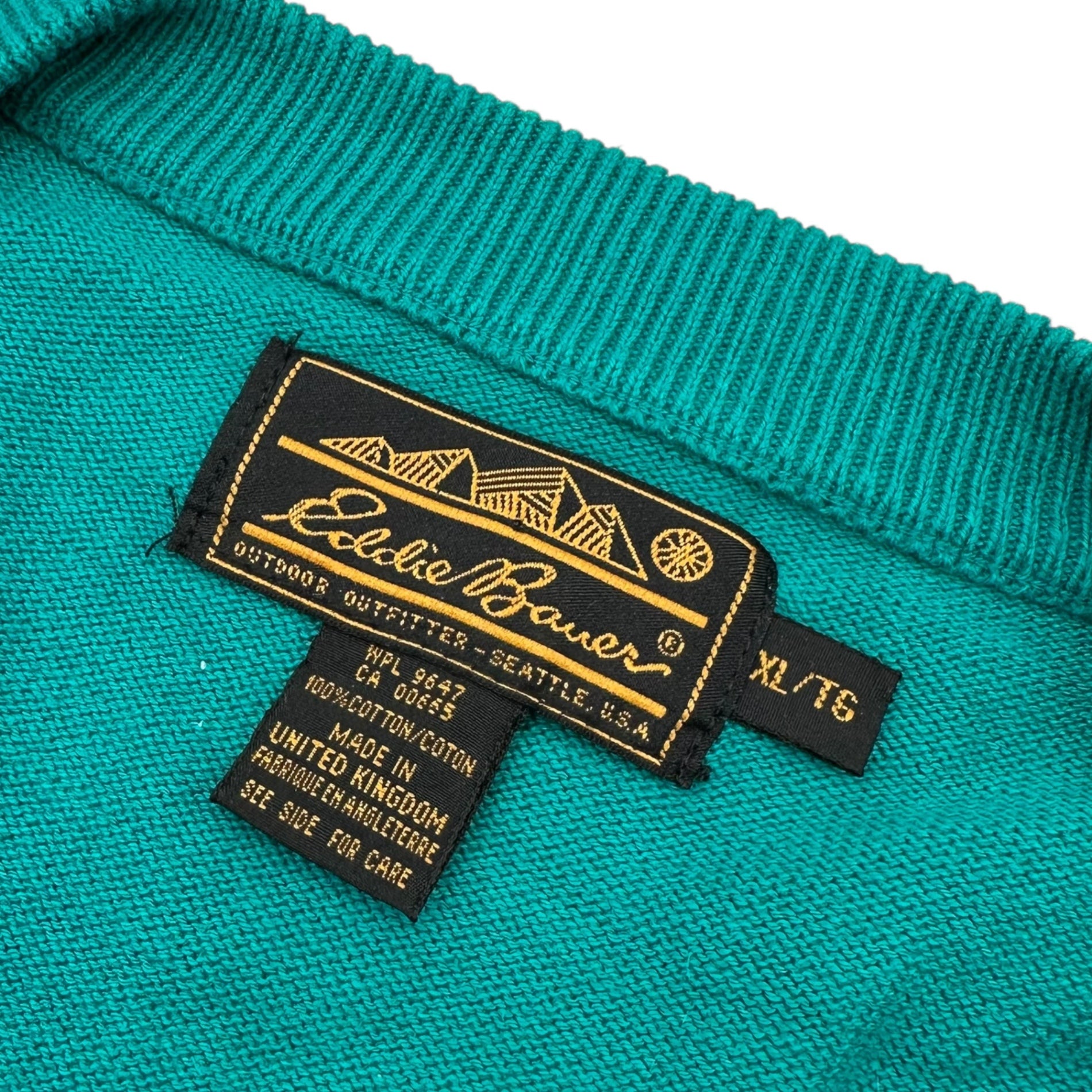Eddie Bauer(エディーバウアー) 80's~90's UK made V-neck cotton knit Vネック コットン ニット XL グリーン 80年代~90年代 ヴィンテージ UNITED KINGDOM