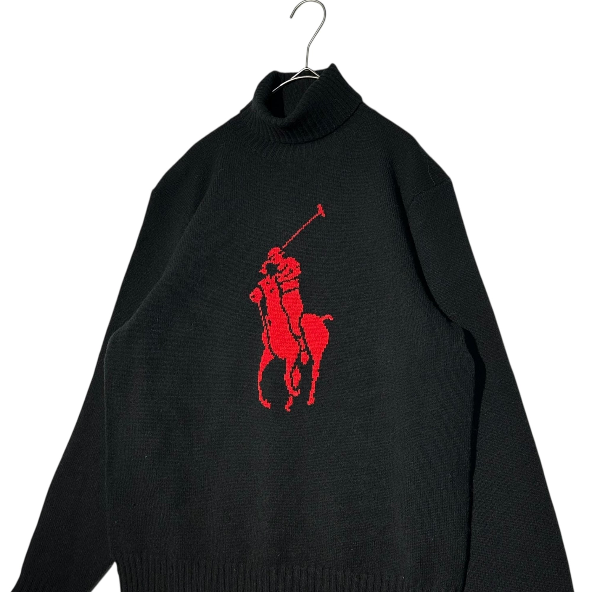 POLO RALPH LAUREN(ポロラルフローレン) Shetland Wool Turtleneck Knit シェットランド ウール タートルネック ニット LL ブラック×レッド インパクト21期