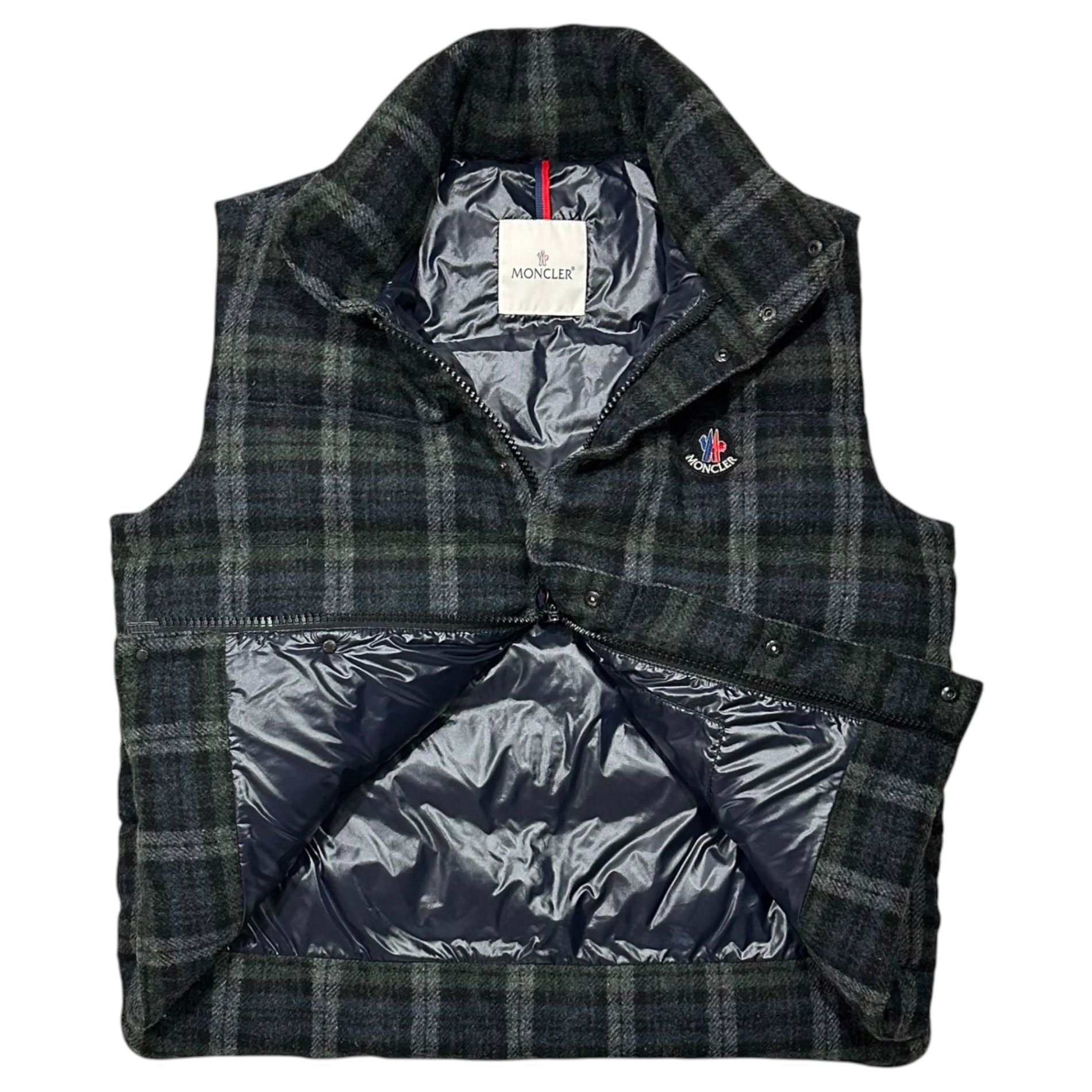 MONCLER(モンクレール) Wool-Bodied Checkered Down Vest ウールボディ チェック ダウンベスト 5 グレー×グリーン×ネイビー