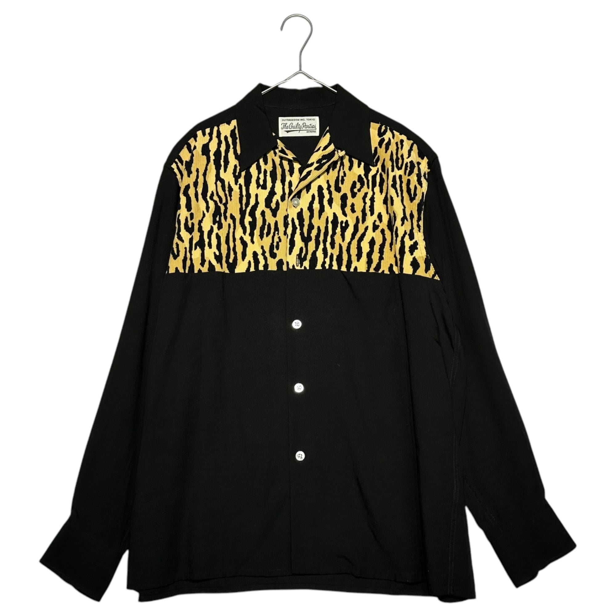 WACKO MARIA(ワコマリア) TWO-TONE 50'S SHIRT leopard switching ツートーン 50年代モチーフ シャツ レオパード 切替 S ブラック×ベージュ