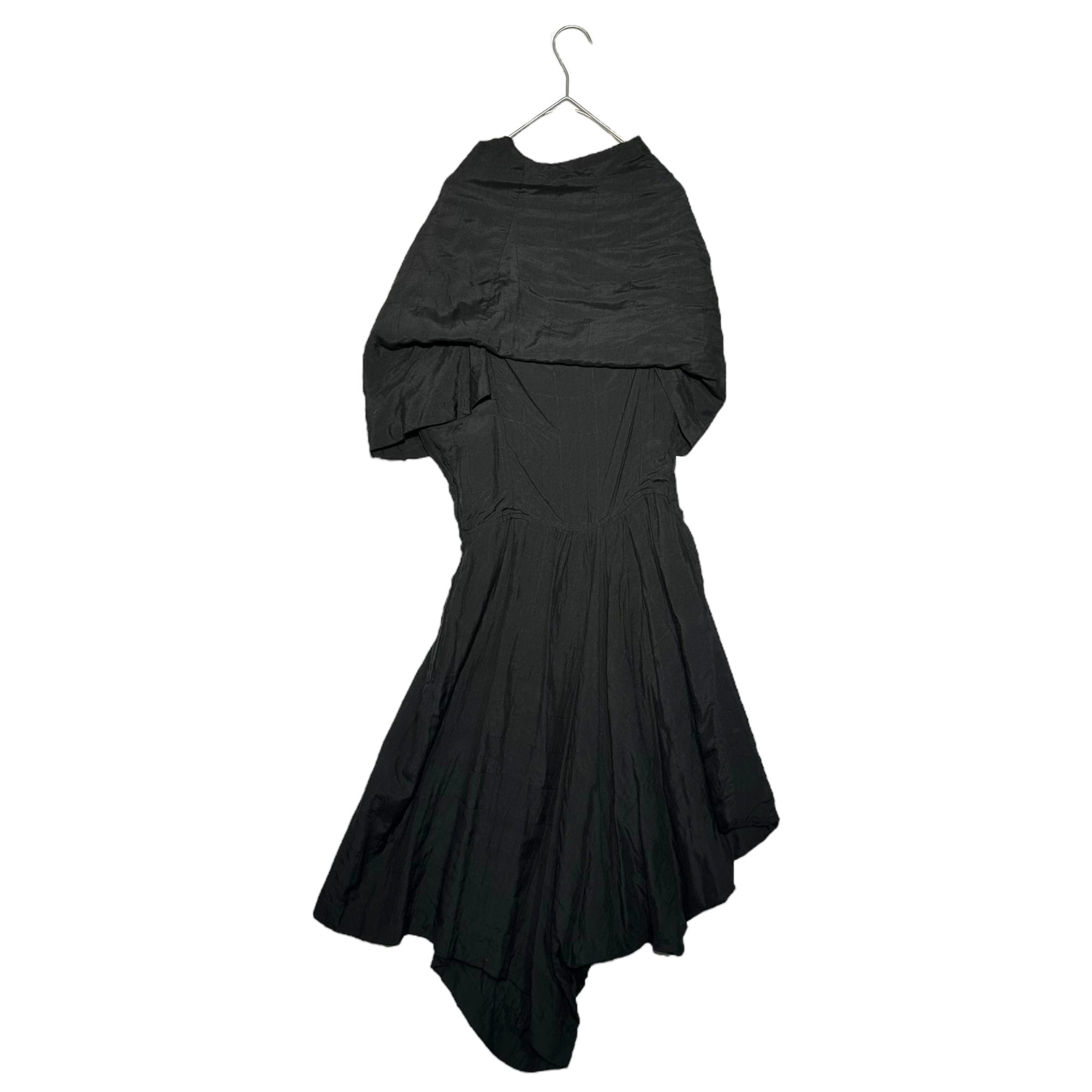 COMME des GARCONS NOIR(コムデギャルソンノアール) 80's Silk Quilted Stitch Cape Asymmetrical Dress シルク キルティング ステッチ ケープ アシンメトリー ワンピース AO-05009 M ブラック AD表記無し 80年代 アーカイブ
