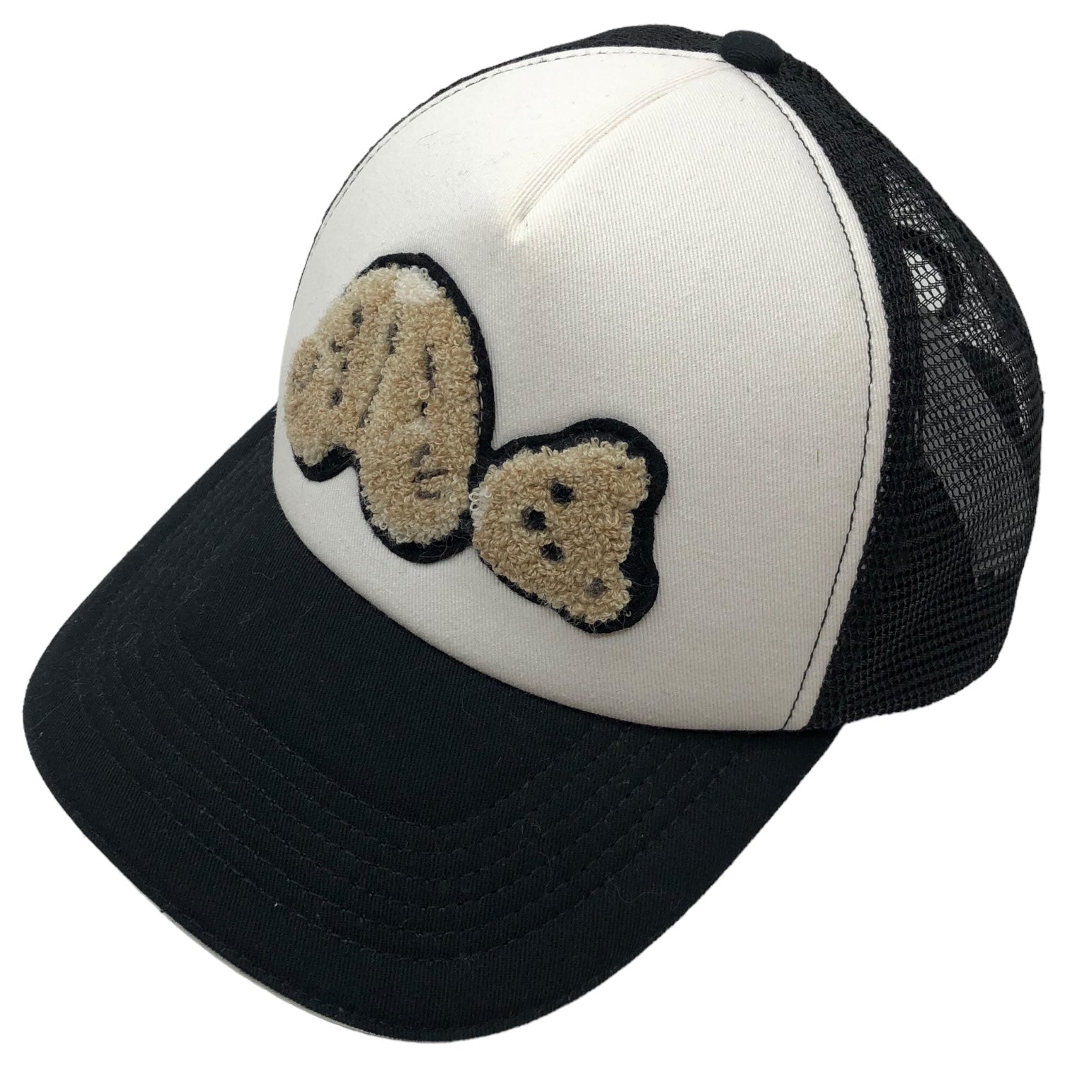Palm Angels(パームエンジェルス) bear cap 熊 キャップ QRコードタグ有(パームエンジェルス公式確認済み) O/S ブラック×ホワイト×アイボリー
