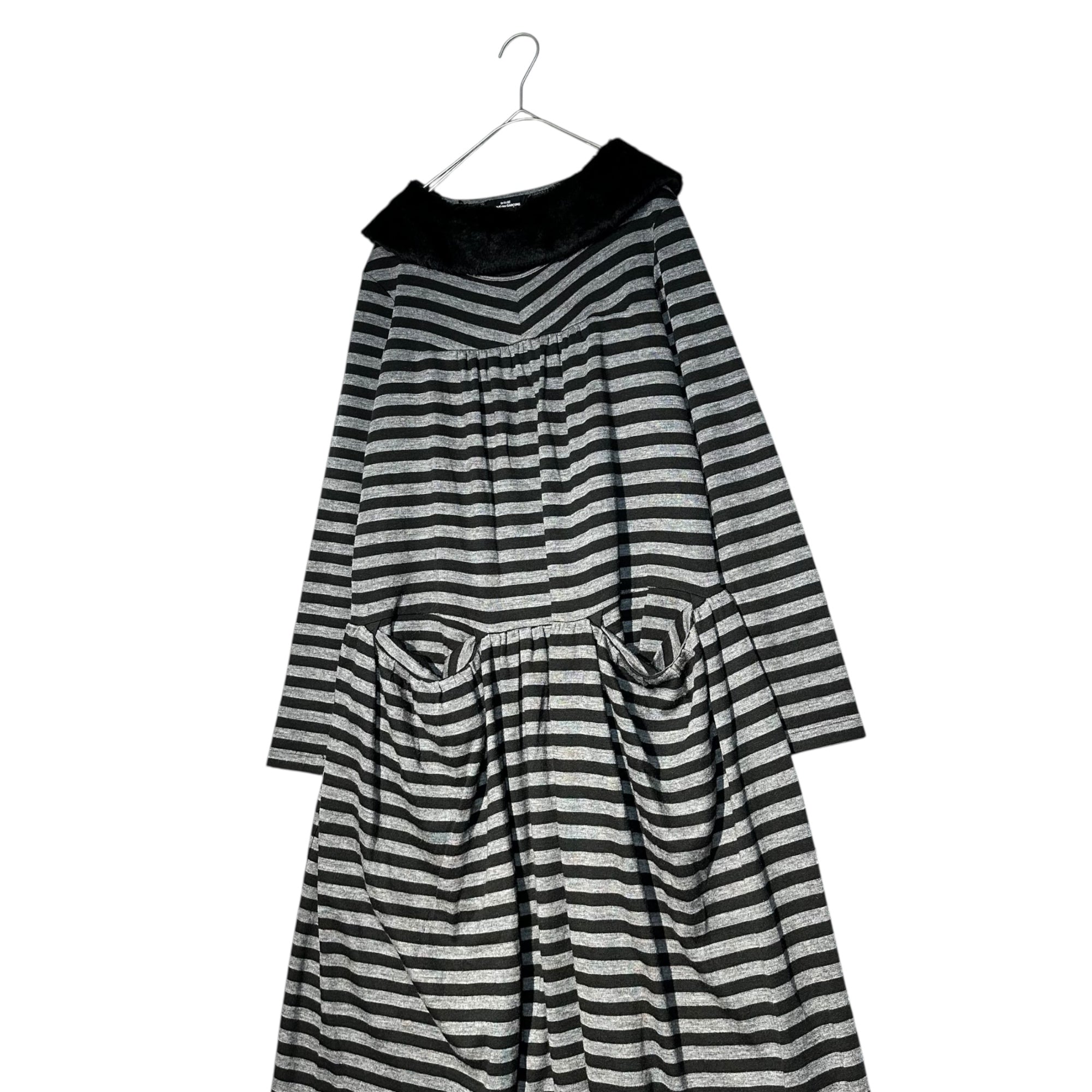 tricot COMME des GARCONS(トリココムデギャルソン) 10AW Long-sleeved striped dress with detachable collar つけ襟付属 長袖 ボーダー ワンピース TF-T055 M グレー×ブラック AD2010