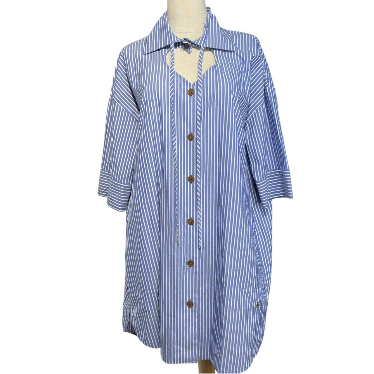 Vivienne Westwood RED LABEL(ヴィヴィアンウエストウッドレッドレーベル) Side pocket striped love shirt dress サイドポケット ストライプ ラブシャツ ワンピース 16-12-812005 00(FREE) スカイブルー