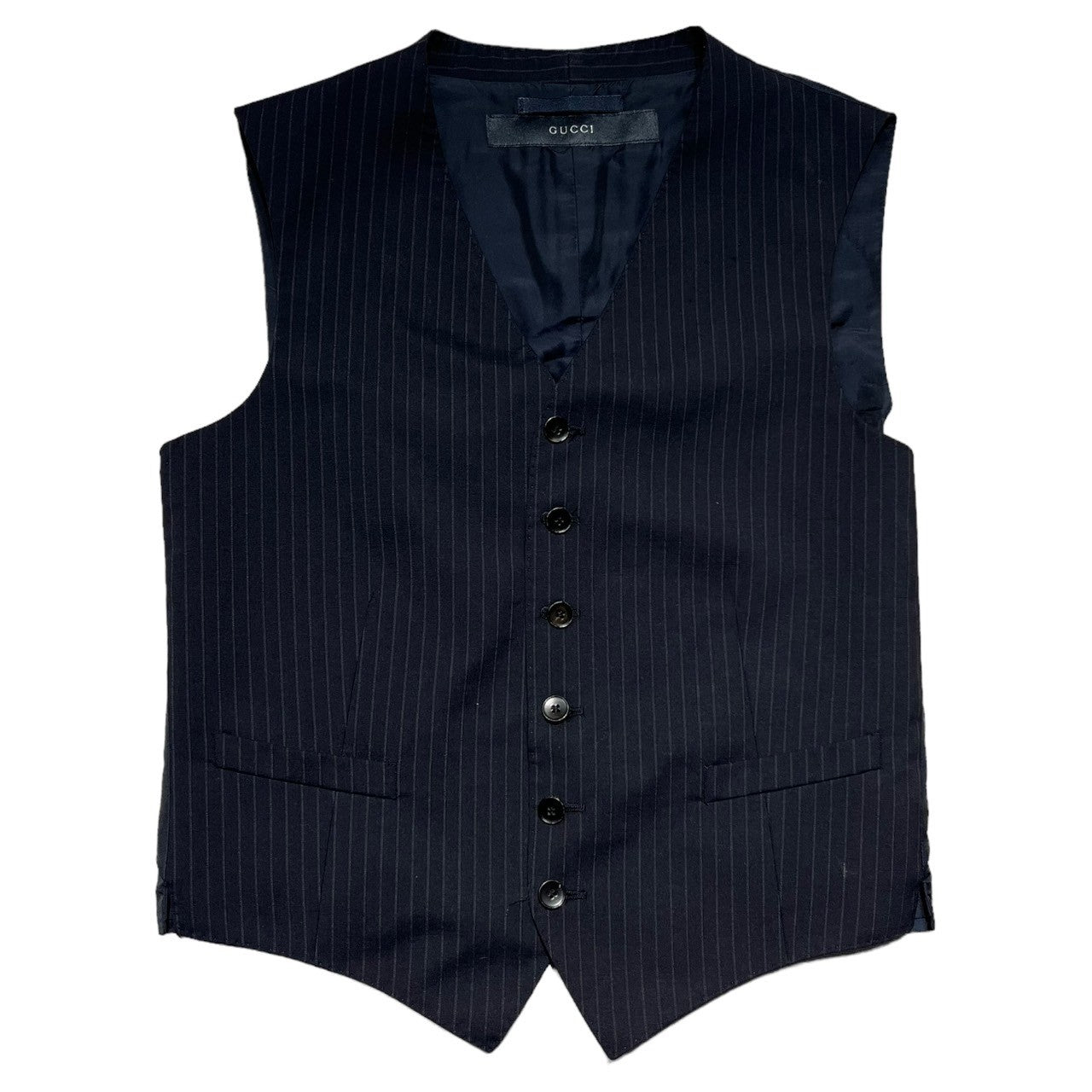 GUCCI(グッチ) 90's ~00's By TOM FORD striped dress gilet トムフォード期 ストライプ ジレ 46(M程度) ネイビー 90年代~ スーツ ベスト