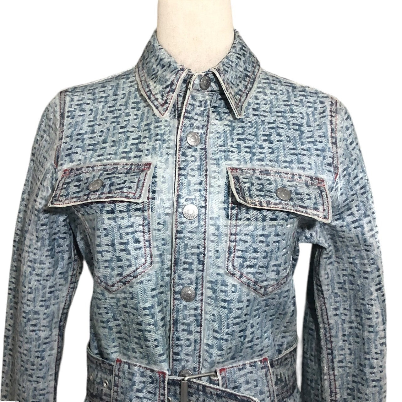 DIESEL(ディーゼル) 22SS De-Minty-Z-Fsb ミニ ドレス ワンピース モノグラム コーティング デニム ジャケット コート A0767809E48 S ライトインディゴ