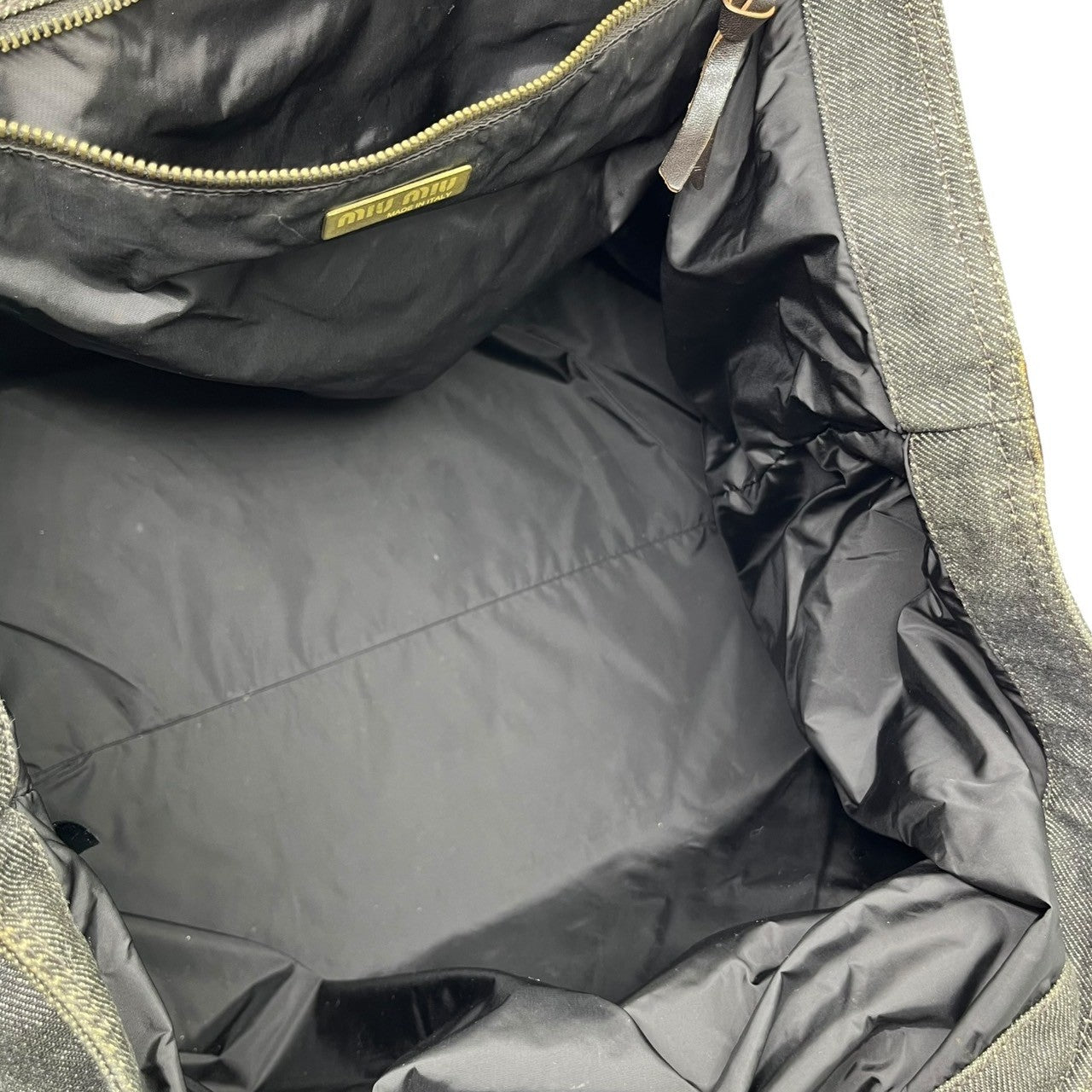 miumiu(ミュウミュウ) 00's Haraco leather denim switching tote bag ハラコ レザー デニム 切替 トート バッグ ホワイト×ブラウン Y2K ハンド ワンショルダー