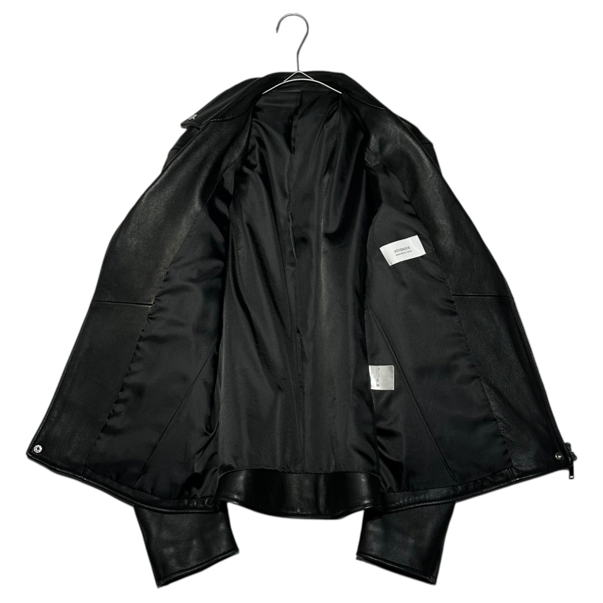 STUDIOUS(ステュディオス) Double Lamb Leather Riders Jacket ダブル ラムレザー ライダース ジャケット 107458002 3(L程度) ブラック