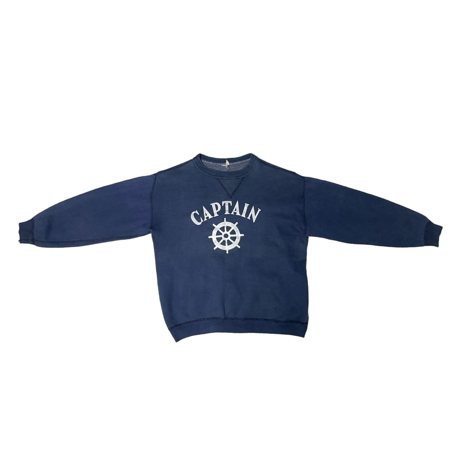 RUSSELL ATHLETIC(ラッセルアスレティック) 60's~70's "CAPTAIN" vintage sweatshirts 前V ヴィンテージ スウェット プリント 表記無し(M程度) ネイビー 稀少 サイズタグ後期 68年~71年 USA製 舵