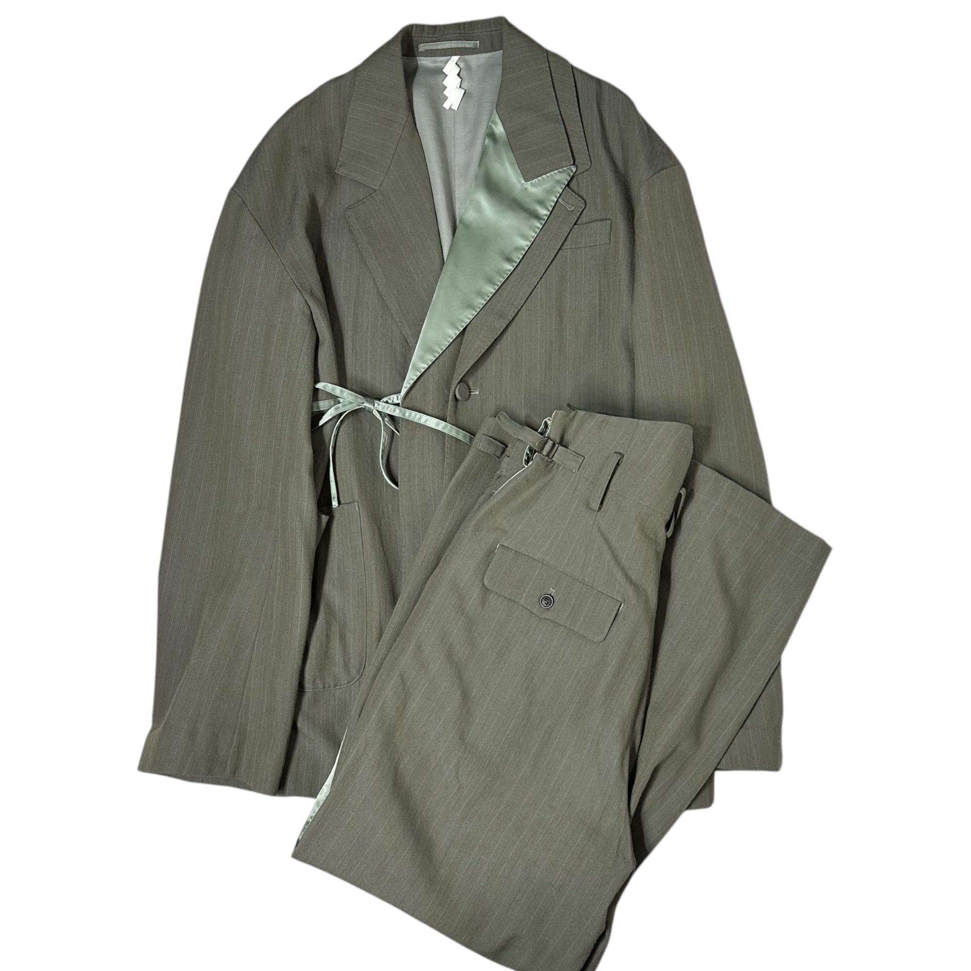 SOSHIOTSUKI(ソウシオオツキ) 22AW OVERSIZED DOUBLE SMOKING JACKET SET UP オーバーサイズ ダブル スモーキング ジャケット セットアップ S22AW05JKT / S22AW09PT JKT:44/PTS:46 グレー×グリーン スラックス 上下