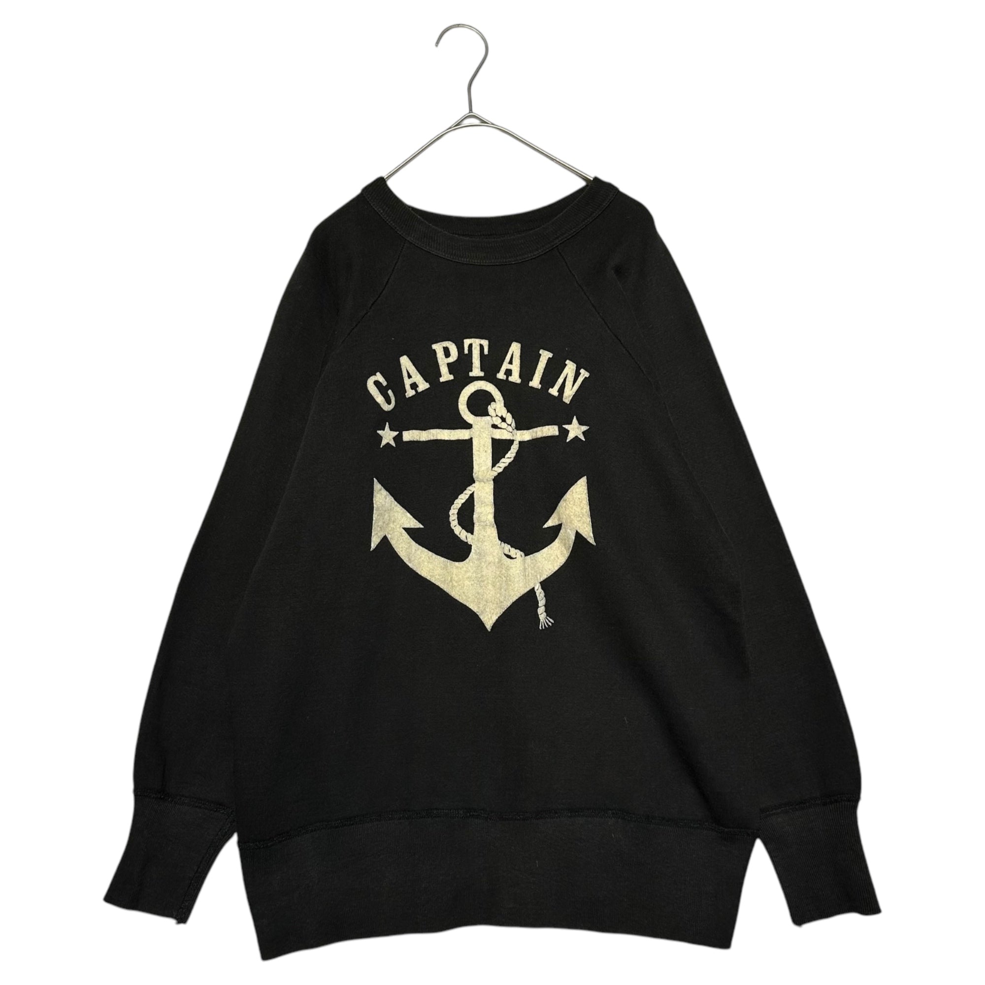 VINTAGE(ヴィンテージ) 60's "CAPTAIN" フロッキー スウェット ラグラン スウェット flocked sweat raglan sweat 表記無し(SM程度) ブラック 60年代 墨黒 古着