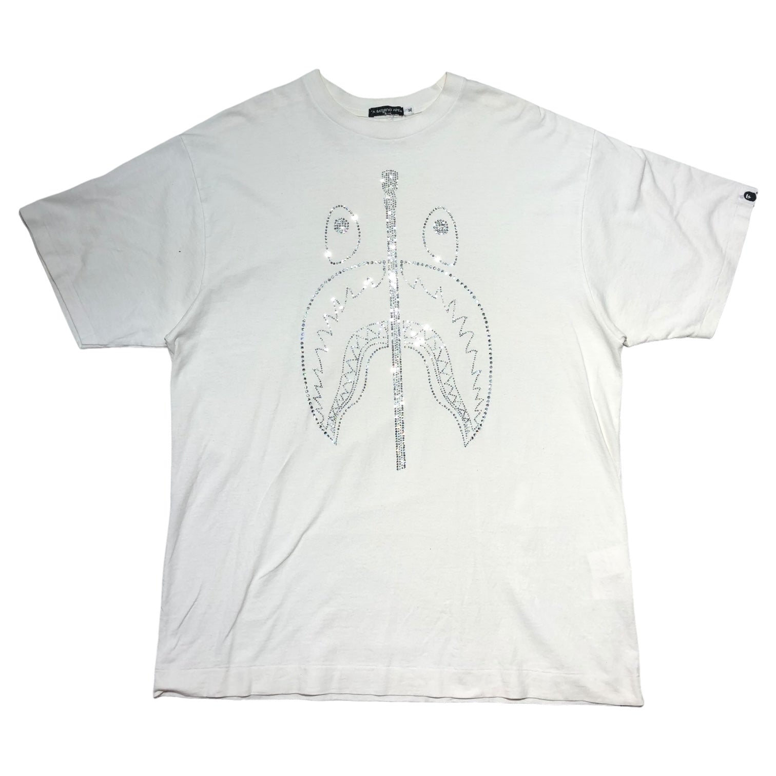 A BATHING APE(アベイシングエイプ) 90's rhinestone shark T-shirt ラインストーン シャーク Tシャツ XL ホワイト