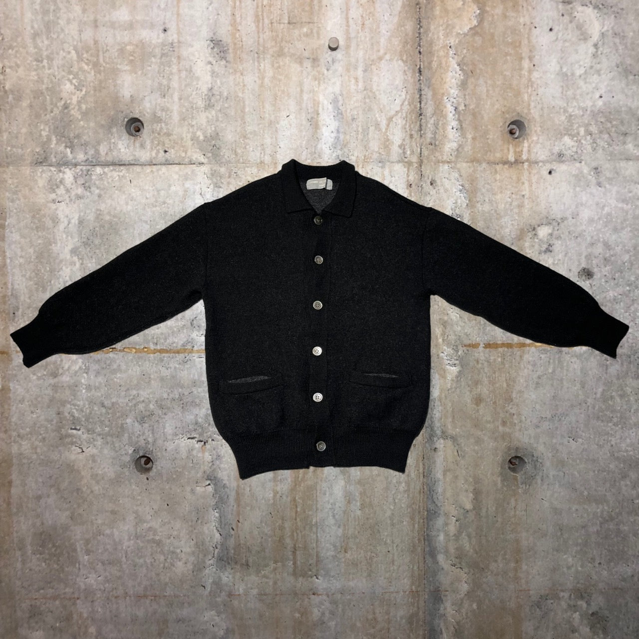 COMME des GARCONS HOMME(コムデギャルソンオム) 80'sウールニットカーディガン/ニットポロシャツ HN-080250 ブラック 川久保玲 本人期