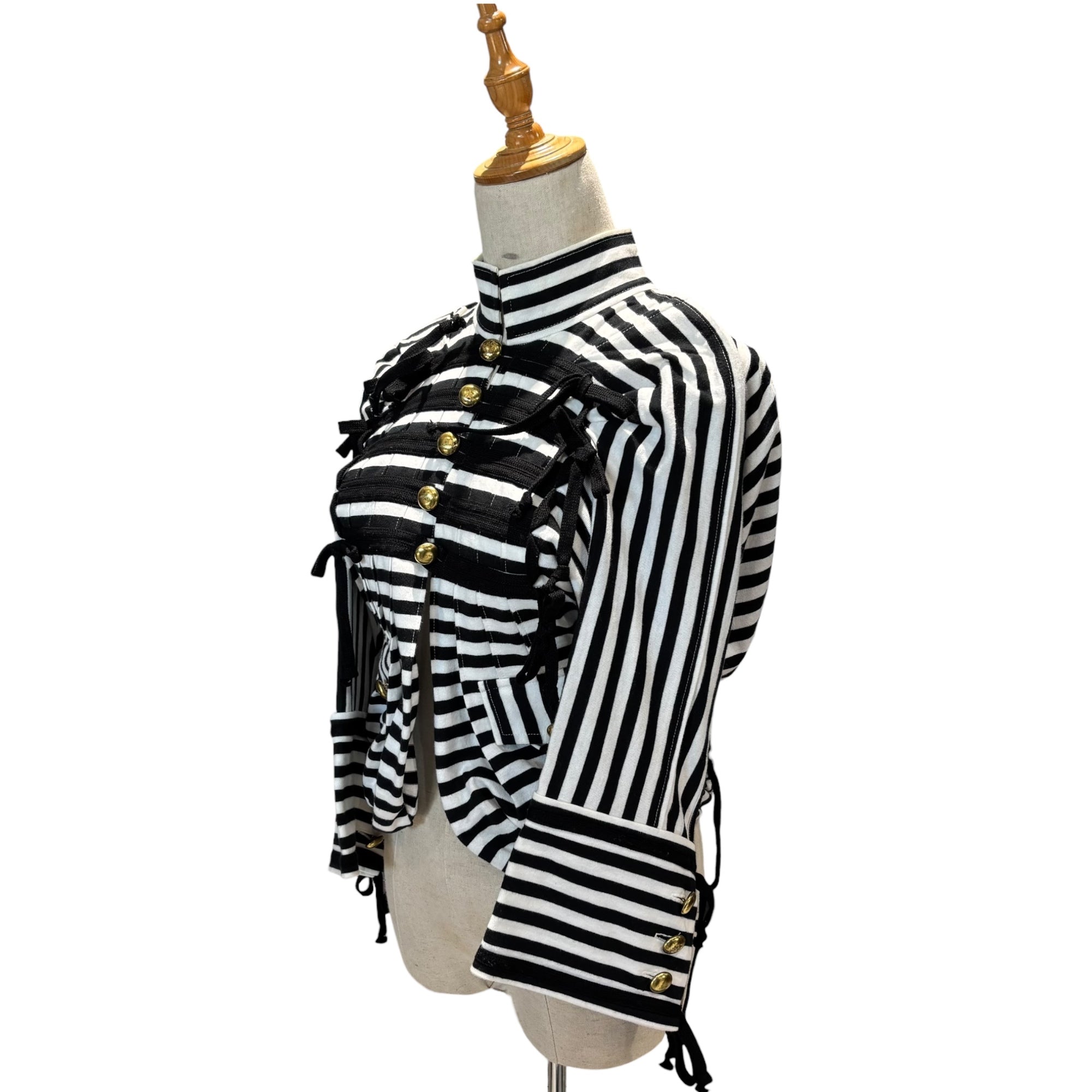 TAO COMME des GARCONS(タオコムデギャルソン) 09SS Wide Sleeve Cotton Short-Length Napoleon Jacket ワイド スリーブ コットン ショートレングス ナポレオン ジャケット 3C-T031 S ホワイト×ブラック AD2008