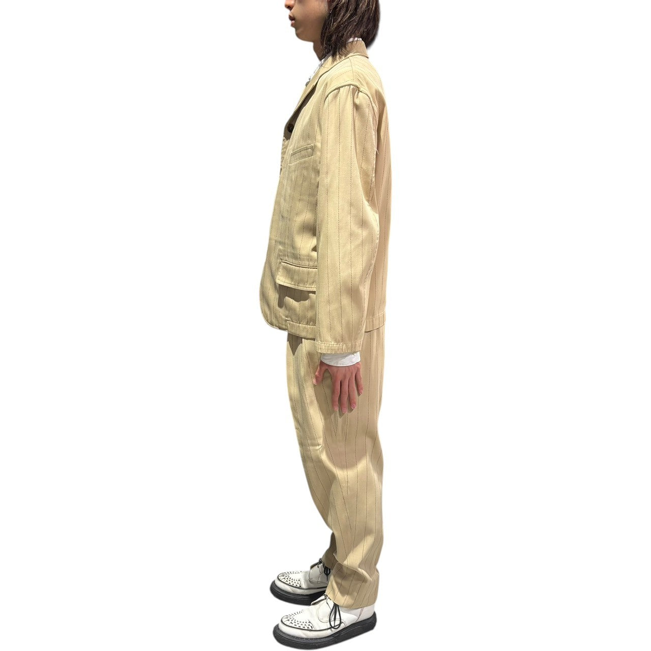 COMME des GARCONS HOMME PLUS(コムデギャルソンオムプリュス) 90SS Ac/Co 4B Stripe Set upアセテート コットン 3B ストライプ テーラード ジャケット セットアップ PJ・11027S S ベージュ AD1989 スラックス パンツ