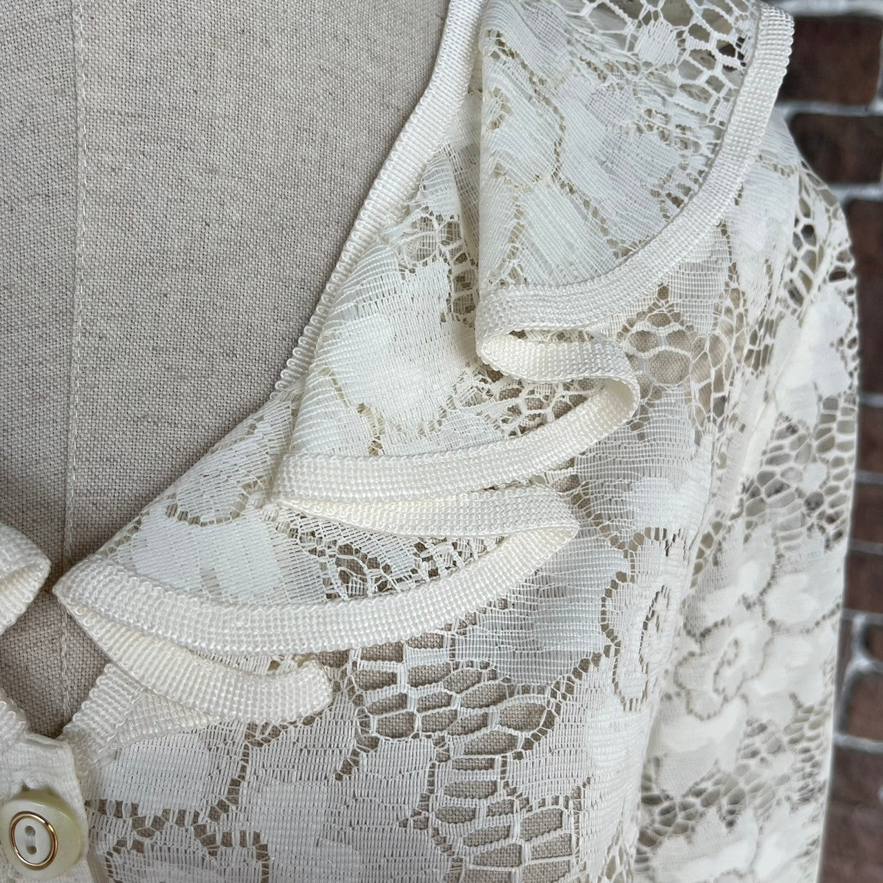 vintage(ヴィンテージ) 80'~90's all lace flower stich frill blouse 総レースのフラワー刺繍ブラウス 表記無し(Lサイズ程度) ホワイト