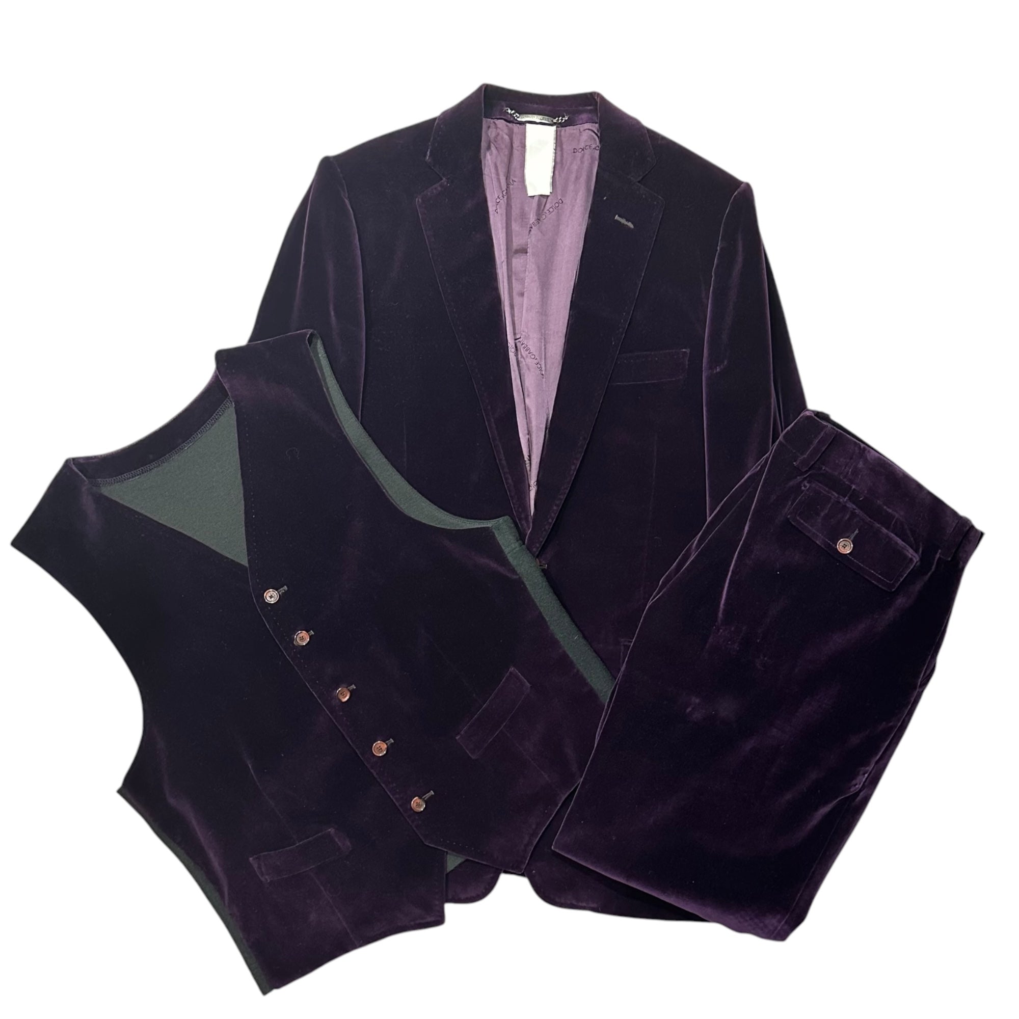 DOLCE&GABBANA(ドルチェ&ガッバーナドルガバ) 2000's Velvet 3-Piece Suit ベルベット 3ピース スーツ G816C 0340 48 パープル セットアップ