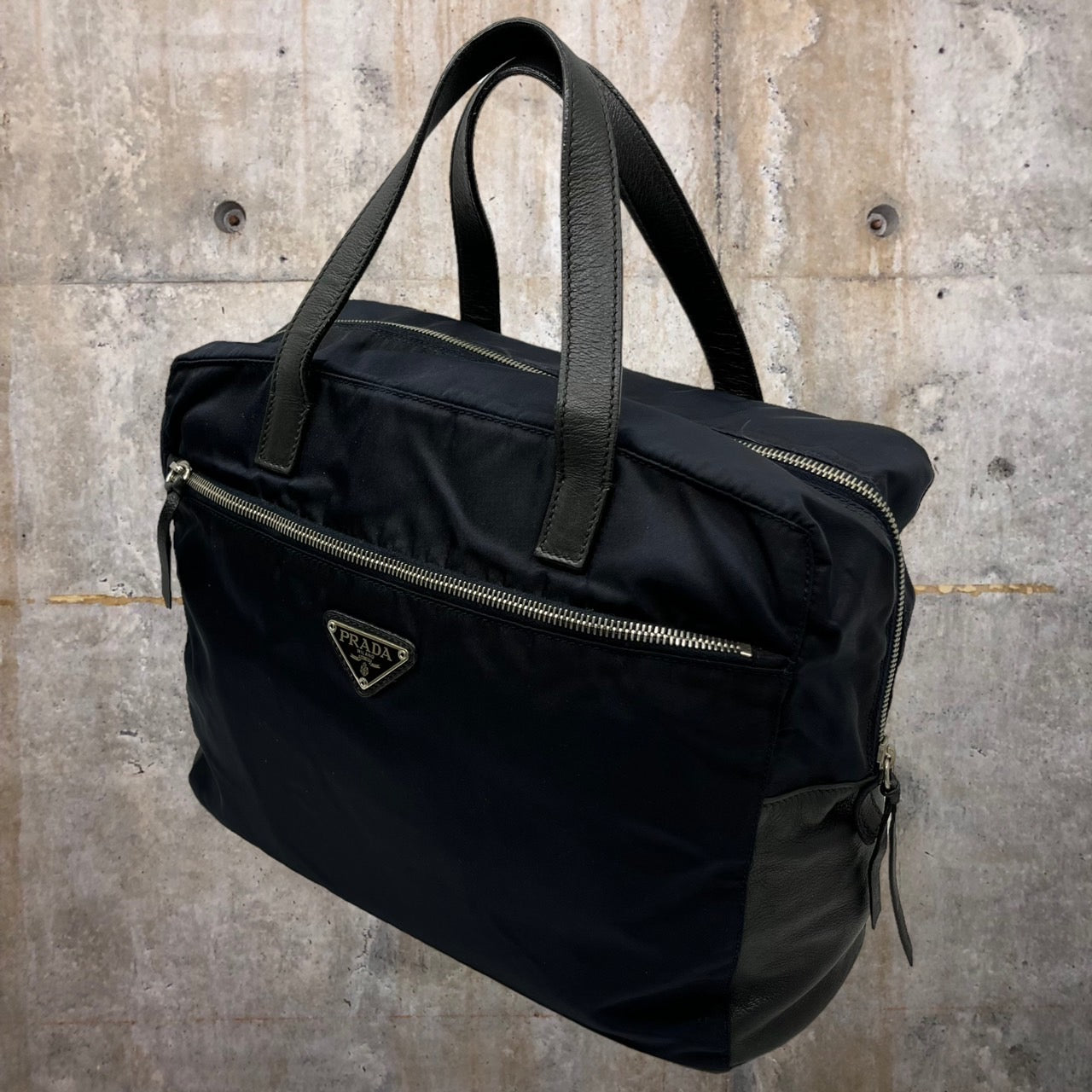 PRADA(プラダ) ナイロンレザートートバッグ ネイビー 53 ハンドバッグ