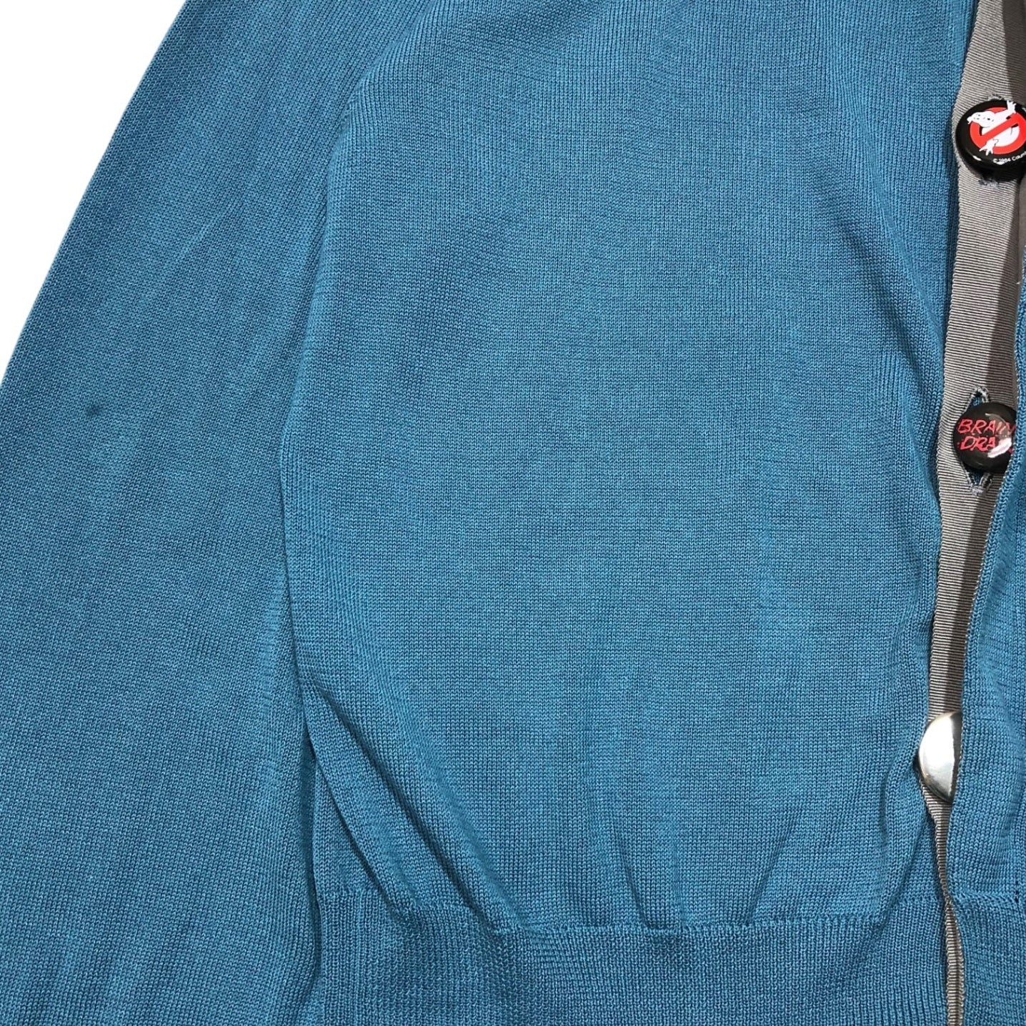 SUNSEA(サンシー) 22SS Can badge KURT's Cardigan カンバッヂ カート ニット カーディガン 22S56 SIZE 3(L) ブルー エルヴィス缶バッヂ