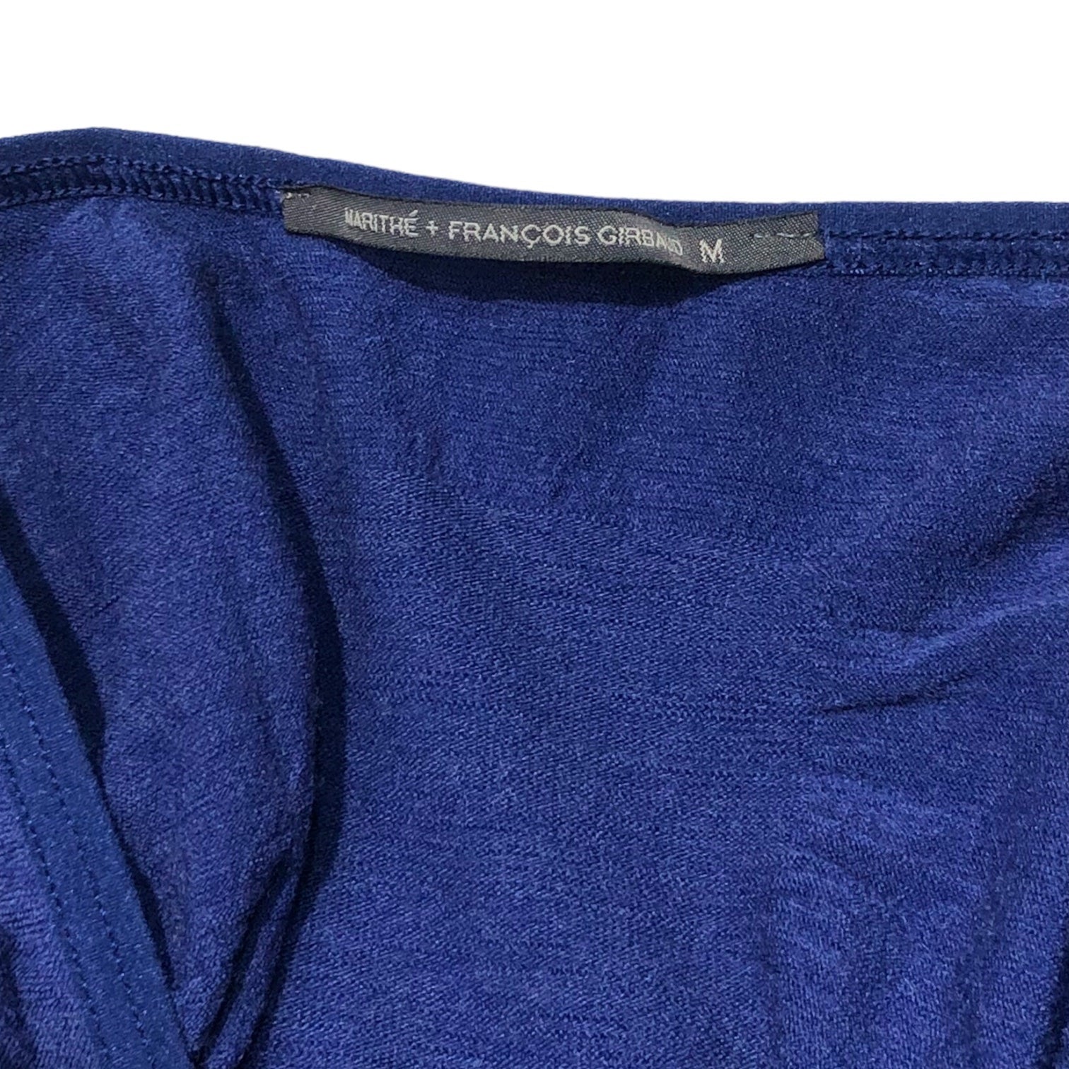 MARITHE FRANCOIS GIRBAUD(マリテフランソワジルボー) 00's Gathered V neck cut and sew ギャザー Vネック カットソー F7-6534 M ブルー Y2K ニット ギミック