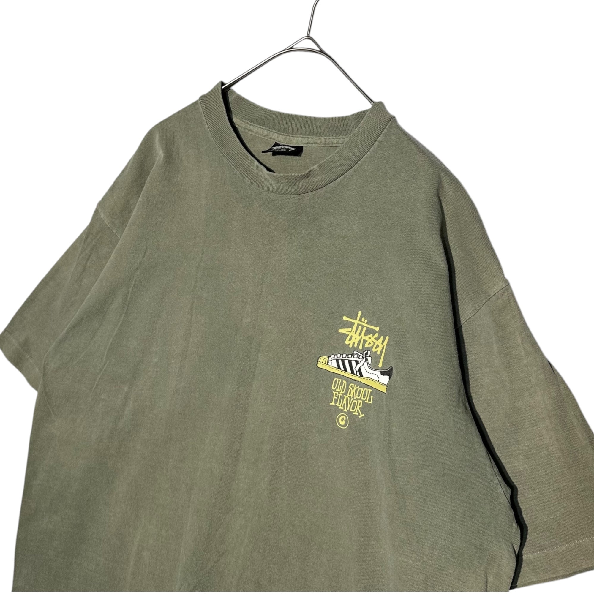 STUSSY(ステューシー) 80's "OLD SKOOL FLAVOR" VINTAGE TEE ヴィンテージ Tシャツ L カーキ 80年代 SUPERSTAR スーパースター 半袖