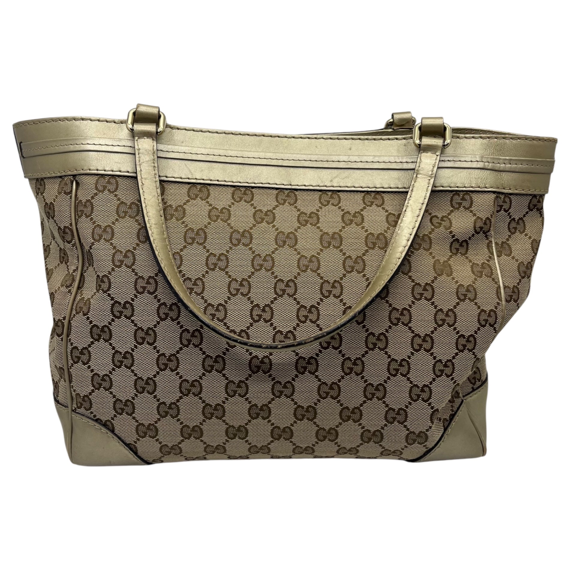 GUCCI(グッチ) GG canvas leather handbag GG キャンバス レザー ハンドバッグ 257061 486628 ベージュ×ゴールド リボン ロゴ