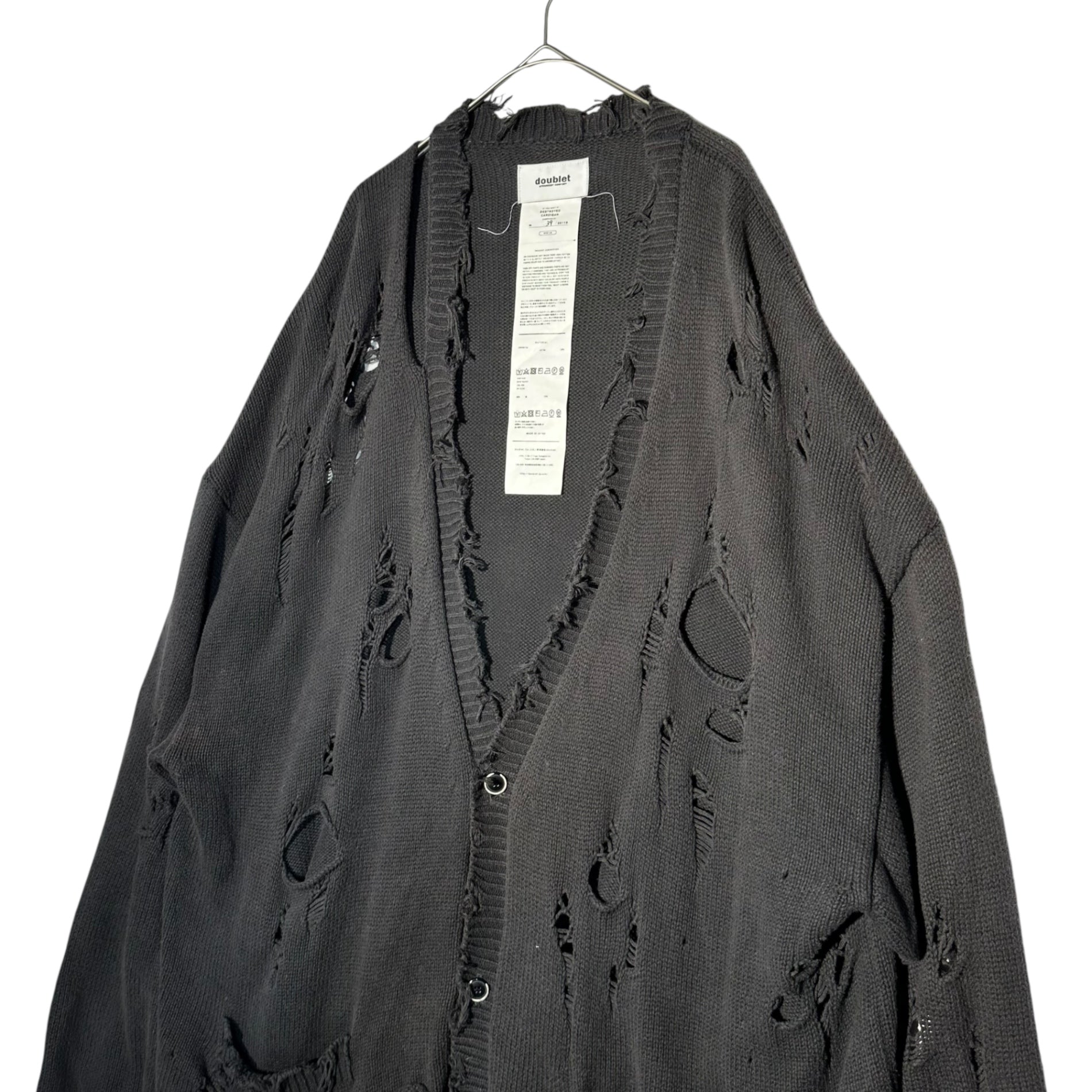 doublet(ダブレット) 23SS DESTROYED CARDIGAN デストロイ カーディガン コットン ダメージ加工 23SS34KN101 M ブラック 完売品