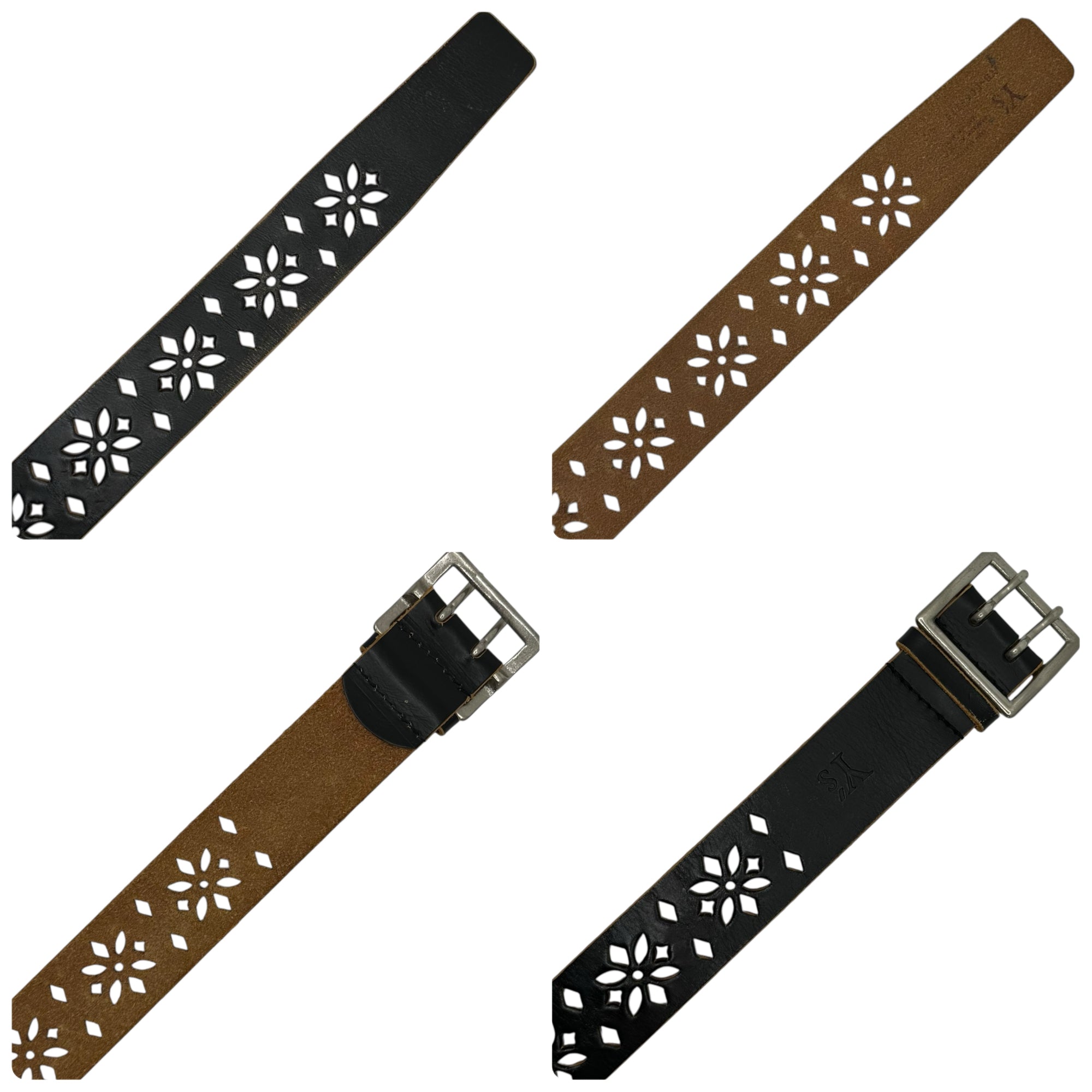 Y's(ワイズ) Flower Punching Leather Belt フラワー パンチング レザー ベルト YB-F06-773 ブラック